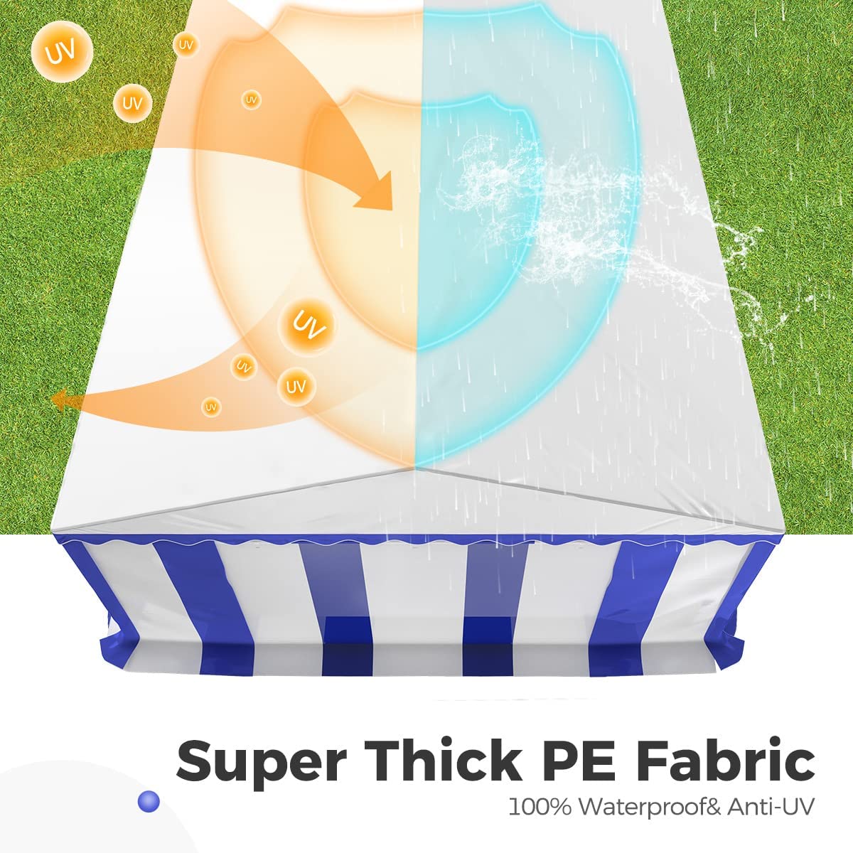 16' x 32' Heavy Duty Party Tent - Waterproof Outdoor Canopy with Sturdy Frame for Weddings, BBQs & Events - Stripe Blue & White Design - Perfect for Backyard Parties, Camping & Commercial Use