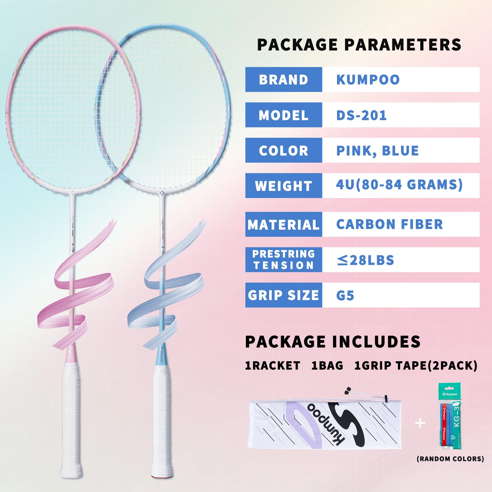Premium Carbon Fiber Badminton Racket Set - Pro Pink Lightweight Racquet with Grip & Carry Bag | High Tension for Training, Competitive Games & Outdoor Play | Ideal for Backyard Fun, Club Matches & Professional Practice | DS Series