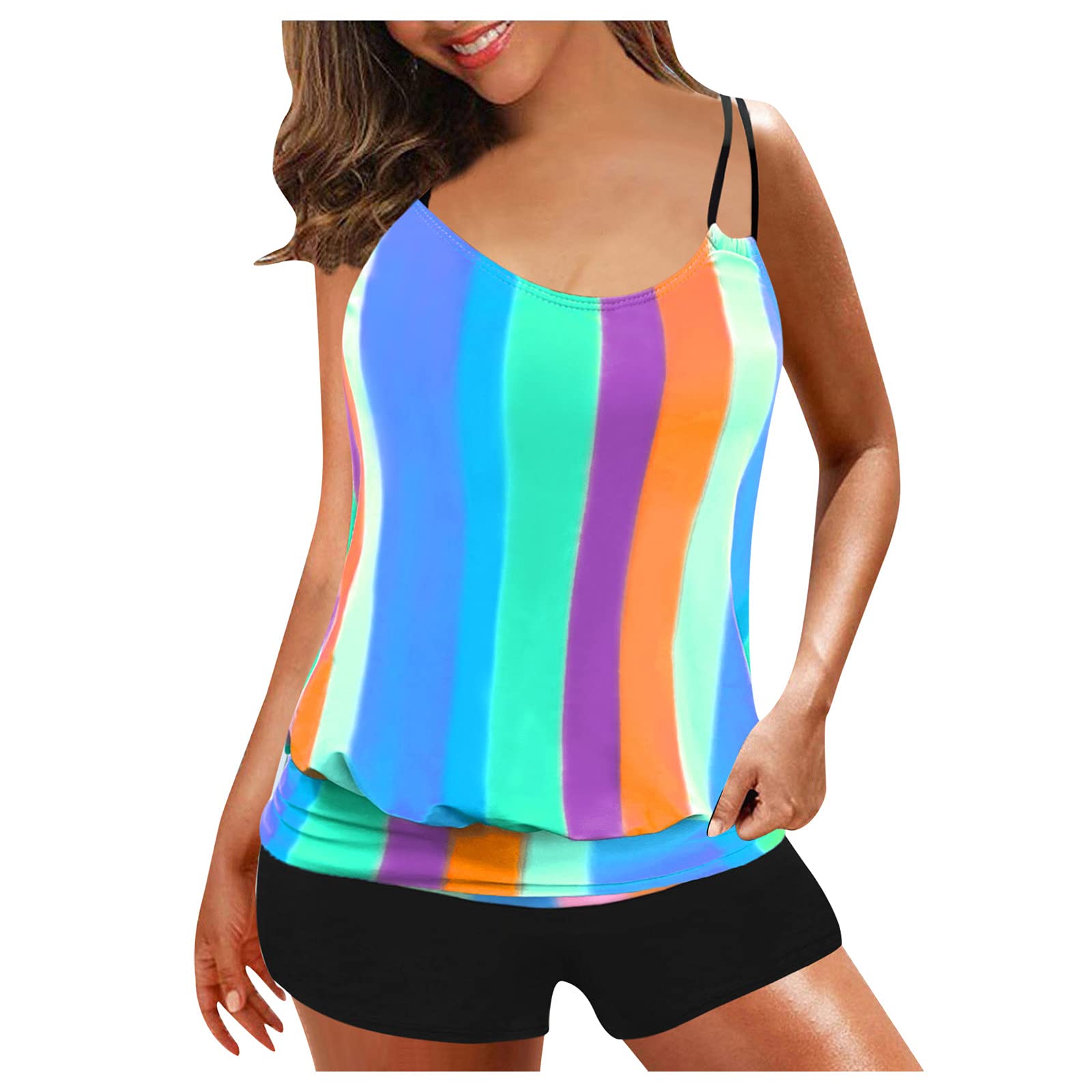 FMCHICO Women's Tummy Control Tankini Swimsuits with Boy Shorts - 2 Piece Bathing Suit for Swimming, Beach & Vacation