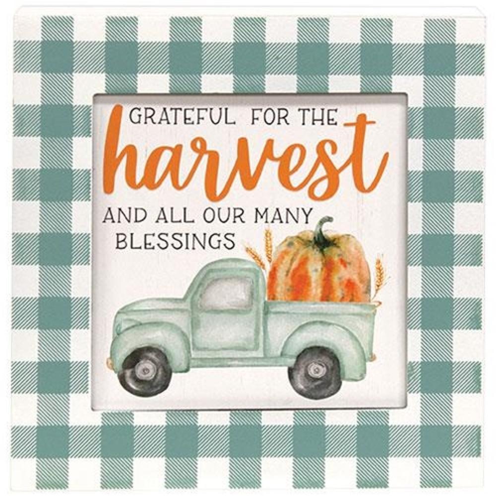 Grateful for the Harvest Box Sign - Rustic Wooden Thanksgiving Decor for Home & Farmhouse - Perfect for Fall Table Centerpiece, Mantel Decor, and Thanksgiving Party Decorations