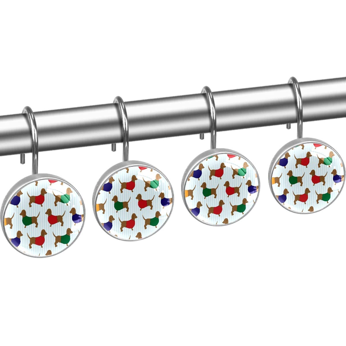 12-Pack Dachshund Dog Shower Curtain Hooks - Cute Printed Bathroom Shower Rod Hooks for Home Decor | Perfect for Pet Lovers' Bathrooms & Themed Decor