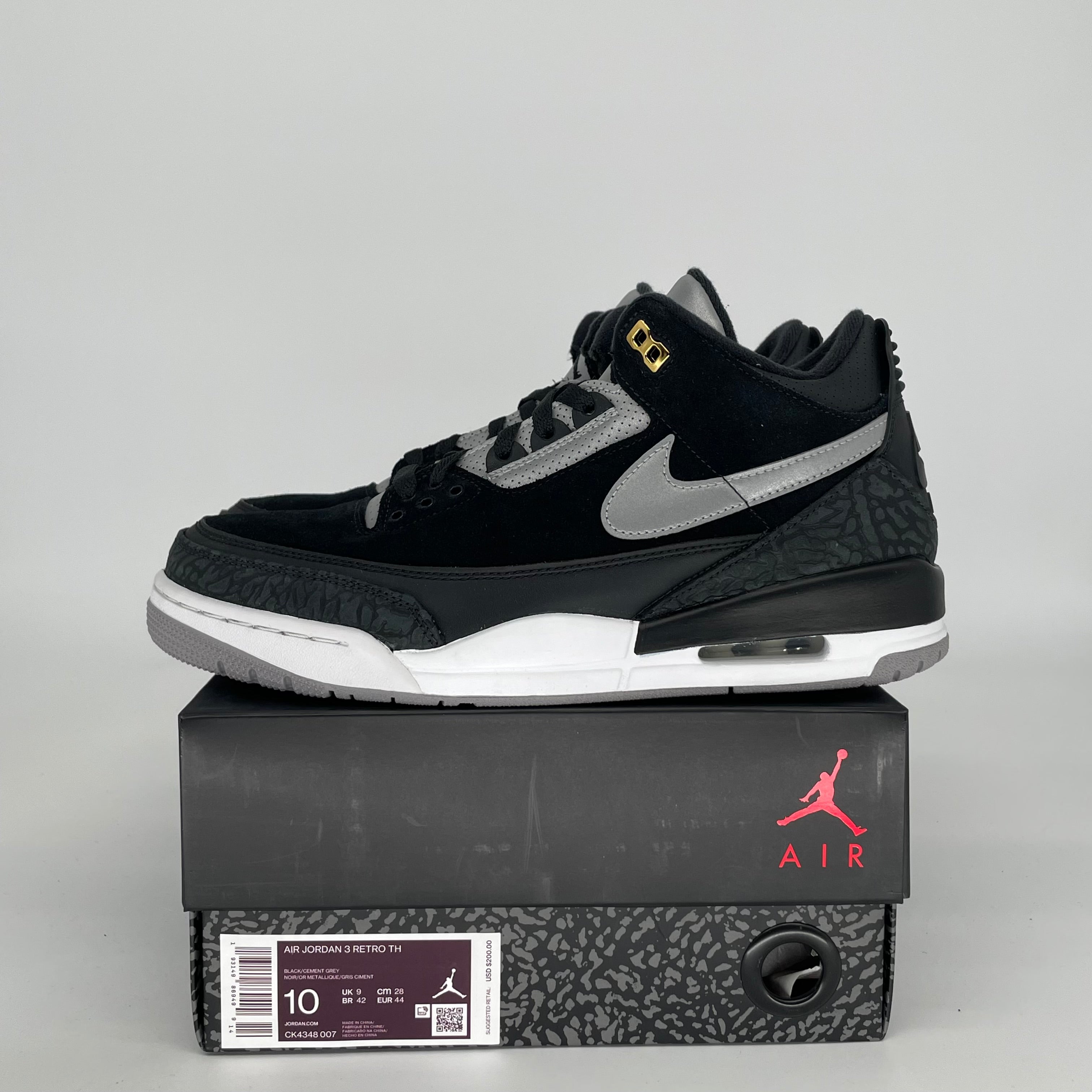 AIR JORDAN 3 TINKER Black Cement Gold Men's Basketball Shoes Size 10 - CK4348-007 | Retro Sneakers for Streetwear & Basketball Games