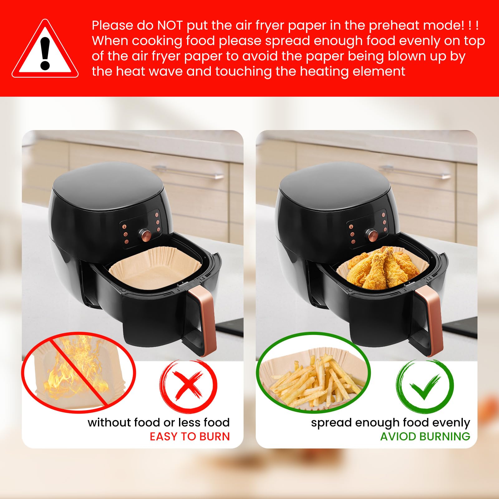 100-Pack Disposable Air Fryer Liners, Non-Stick Parchment Paper Sheets for 2-5QT Air Fryers - Bleach-Free, Microwave Safe (6.3 Inch Square) - Perfect for Roasting, Baking & Reheating Food