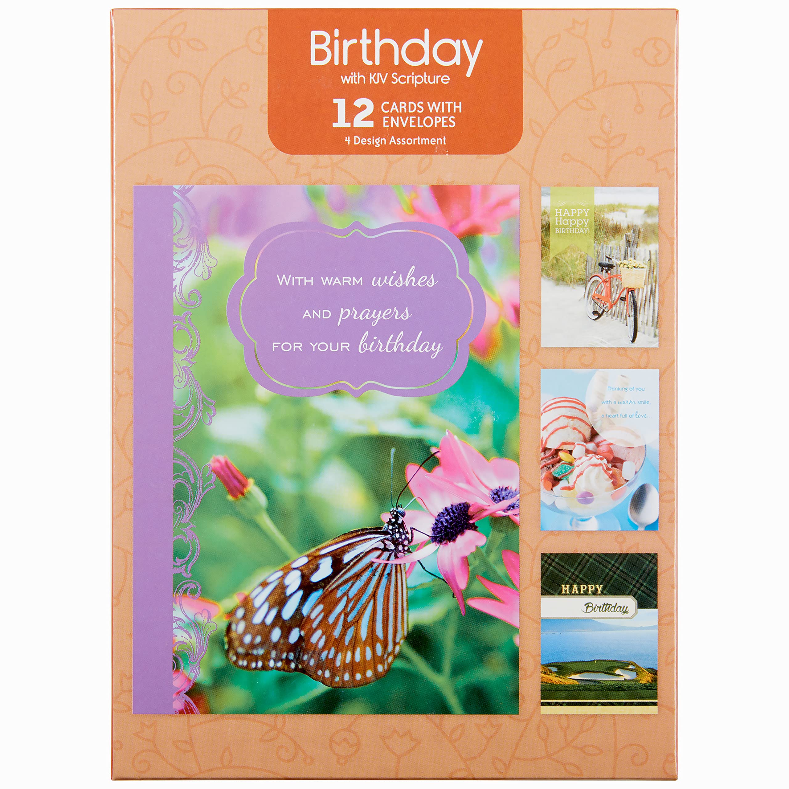 Religious Birthday Card Assortment Box Set - 12 Handmade Paper Craft Cards with Envelopes (4.75