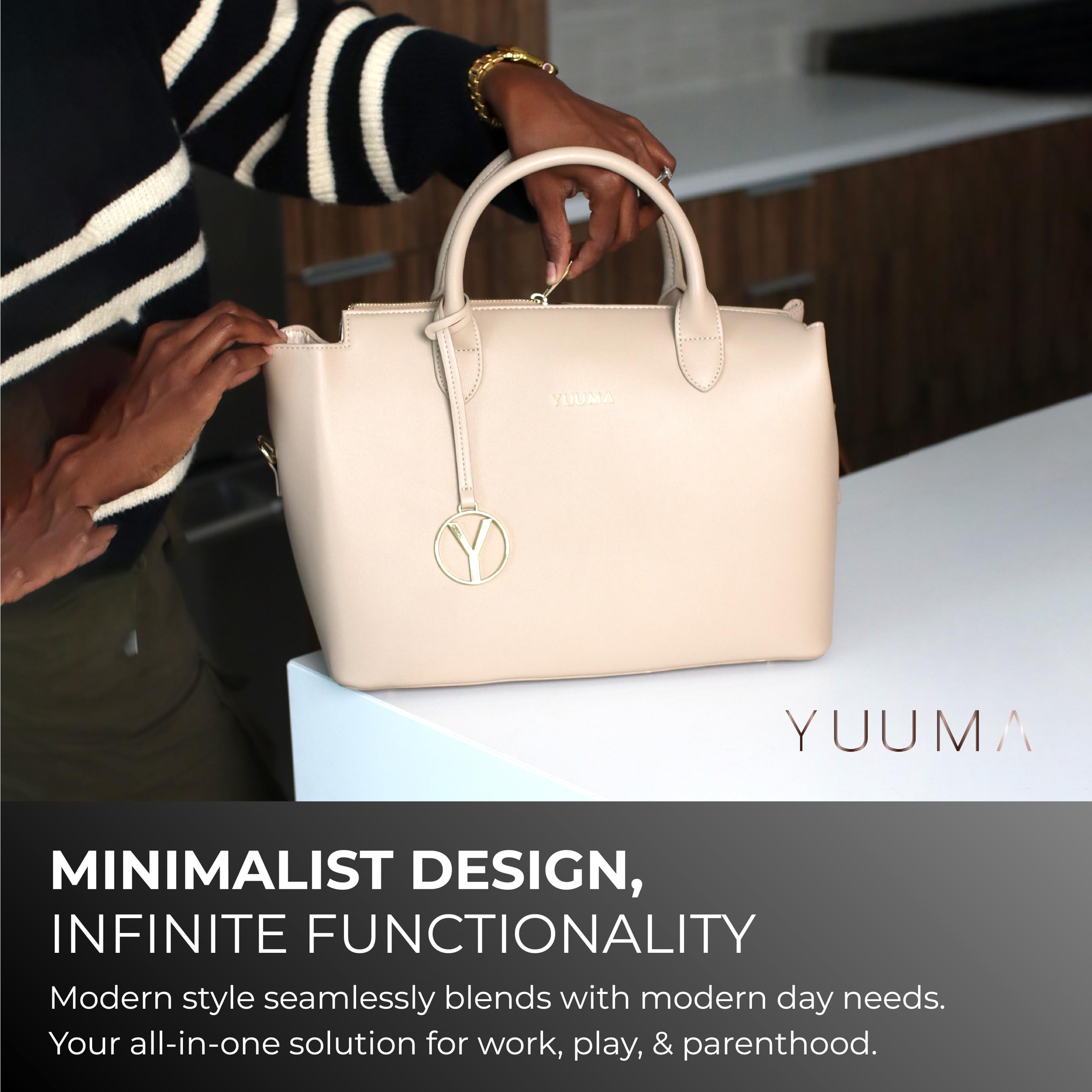 Zuri Vegan Leather Tote Bag - Convertible Crossbody Diaper Bag & Backpack - 7 Pockets for Organization - Modern Stylish Design - Perfect for Moms, Travel & Daily Use