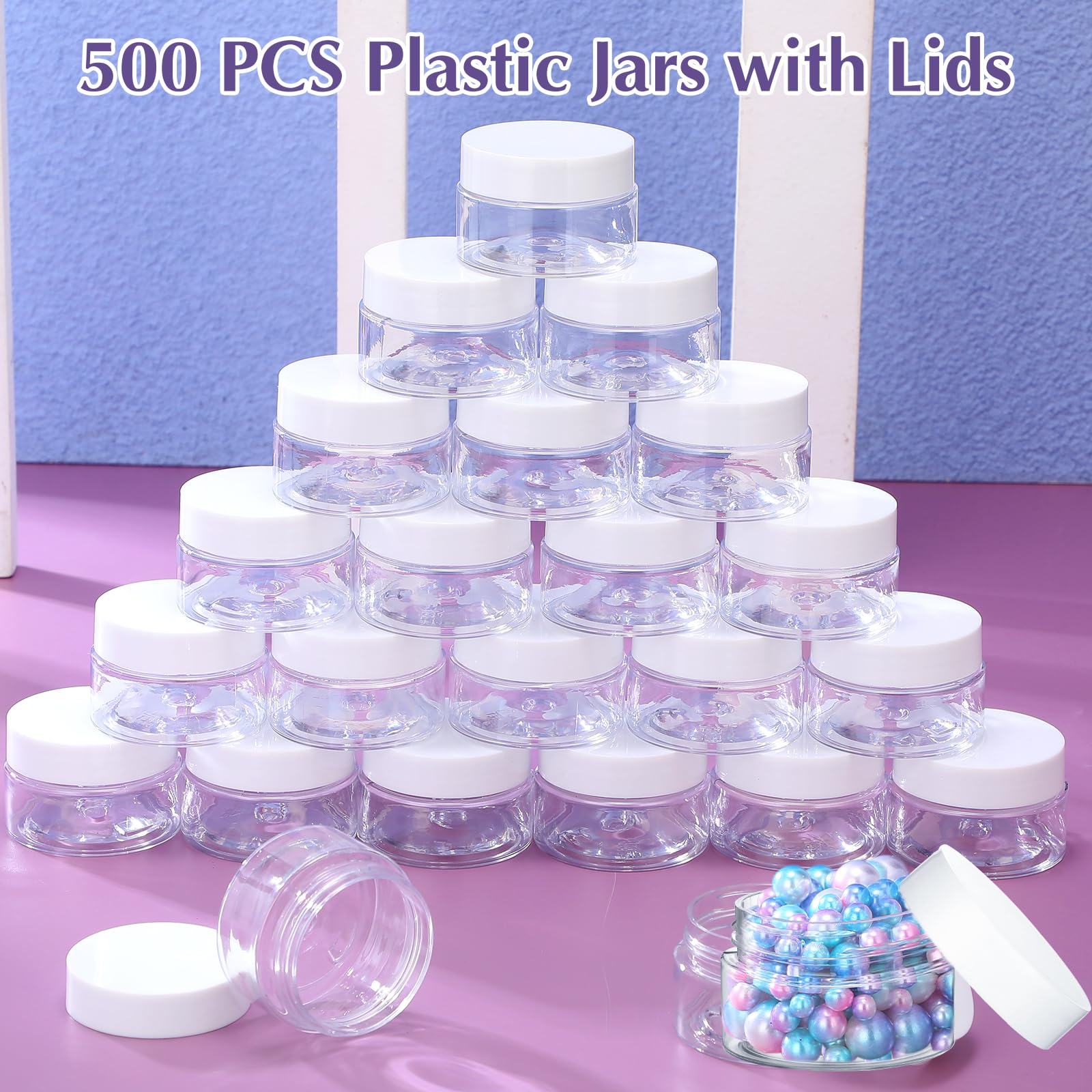 SATINIOR 500 Pcs 1 oz Clear Plastic Cosmetic Jars with White Lids - Leak Proof Empty Round Containers for Creams, Lotions, Eyeshadow & Makeup Samples - Perfect for DIY Beauty Products, Travel Size Toiletries & Professional Salon Use