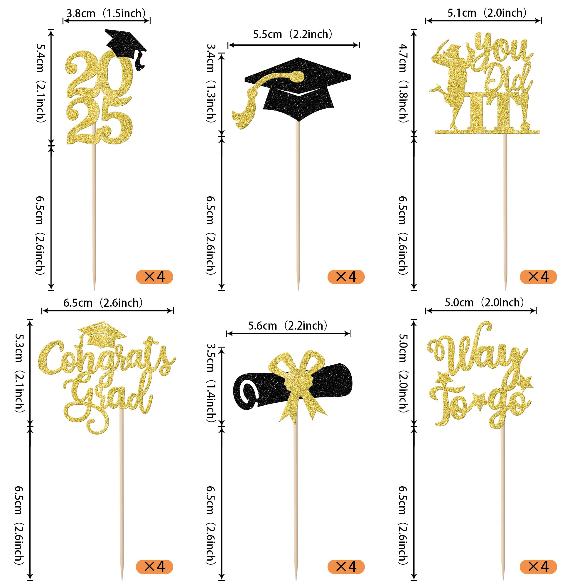 24 Pack Lawyer Graduation Cupcake Toppers - Class of 2025 Glitter Grad Cap Law School Survivor Cake Decorations - Gold Cupcake Picks for 2025 Lawyer Graduation Party, Birthday & Celebration Supplies