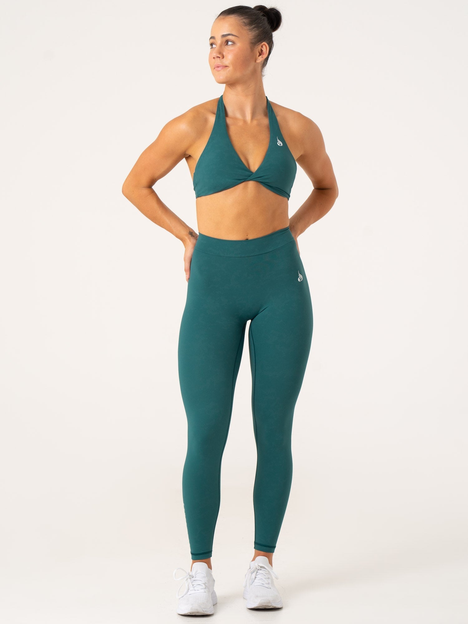 NKD Stonewash Halter Sports Bra - Emerald Green Workout Top for Yoga, Running & Gym - Breathable & Supportive Activewear for Women