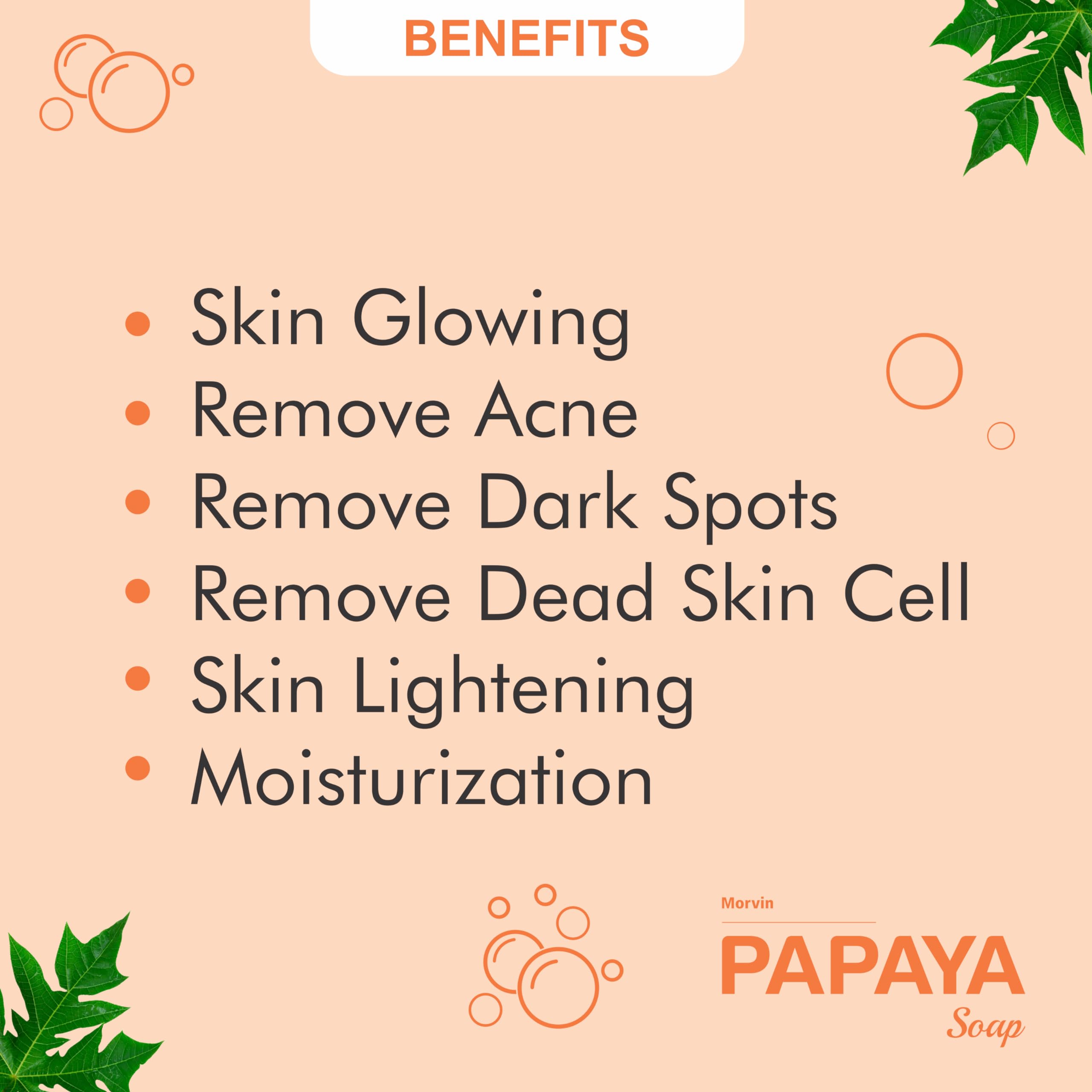 Morvin Papaya Soap for Dark Spots & Acne - Enriched with Papaya Extract & Shea Butter (75g) - Brightening Face & Body Cleanser for Glowing Skin | Perfect for Daily Skincare Routine