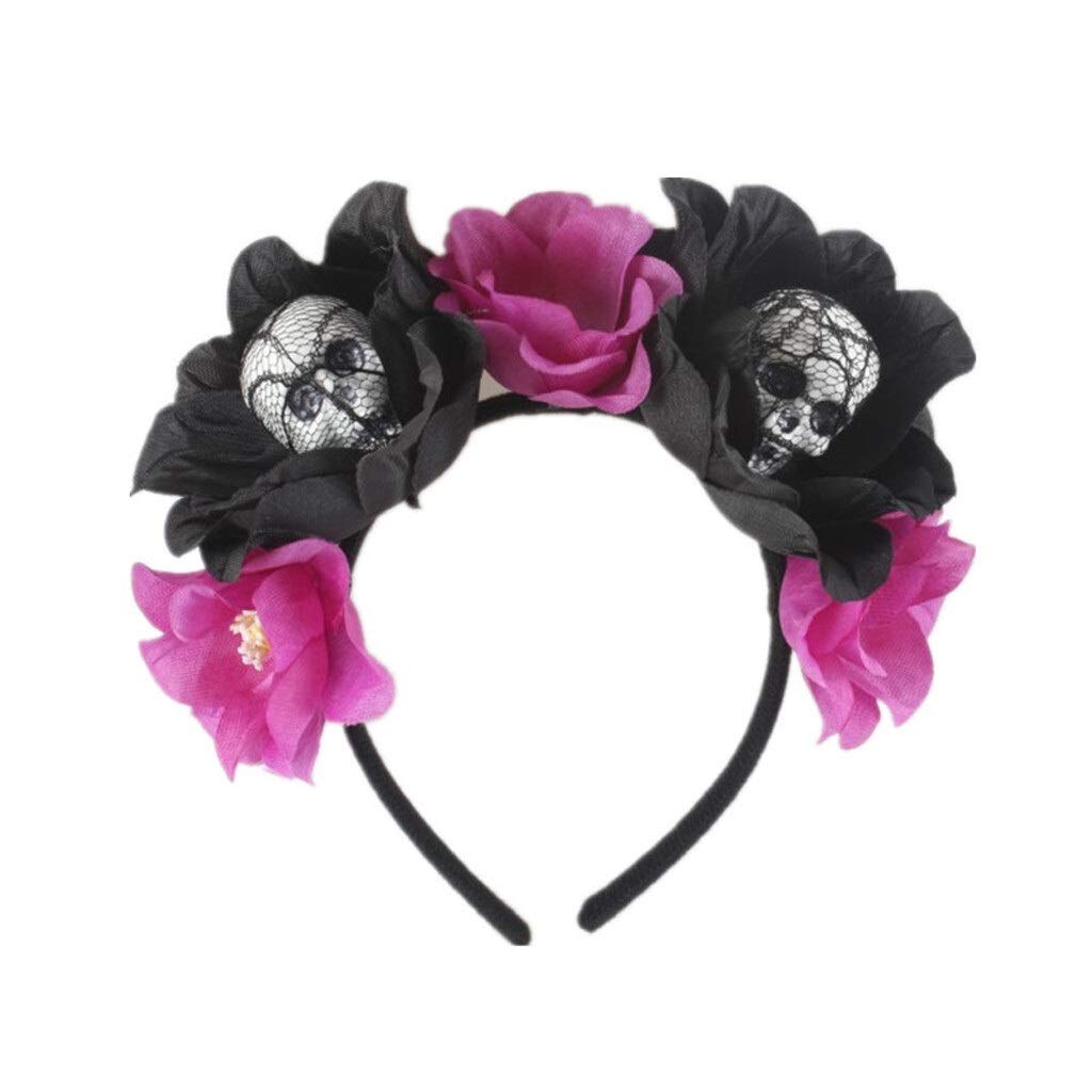 **Halloween Skull Hair Accessories - Adjustable Headband with Cute Flower Headdress for Women & Girls (Purple) | Perfect for Costume Parties, Prom, Cosplay & Themed Events**