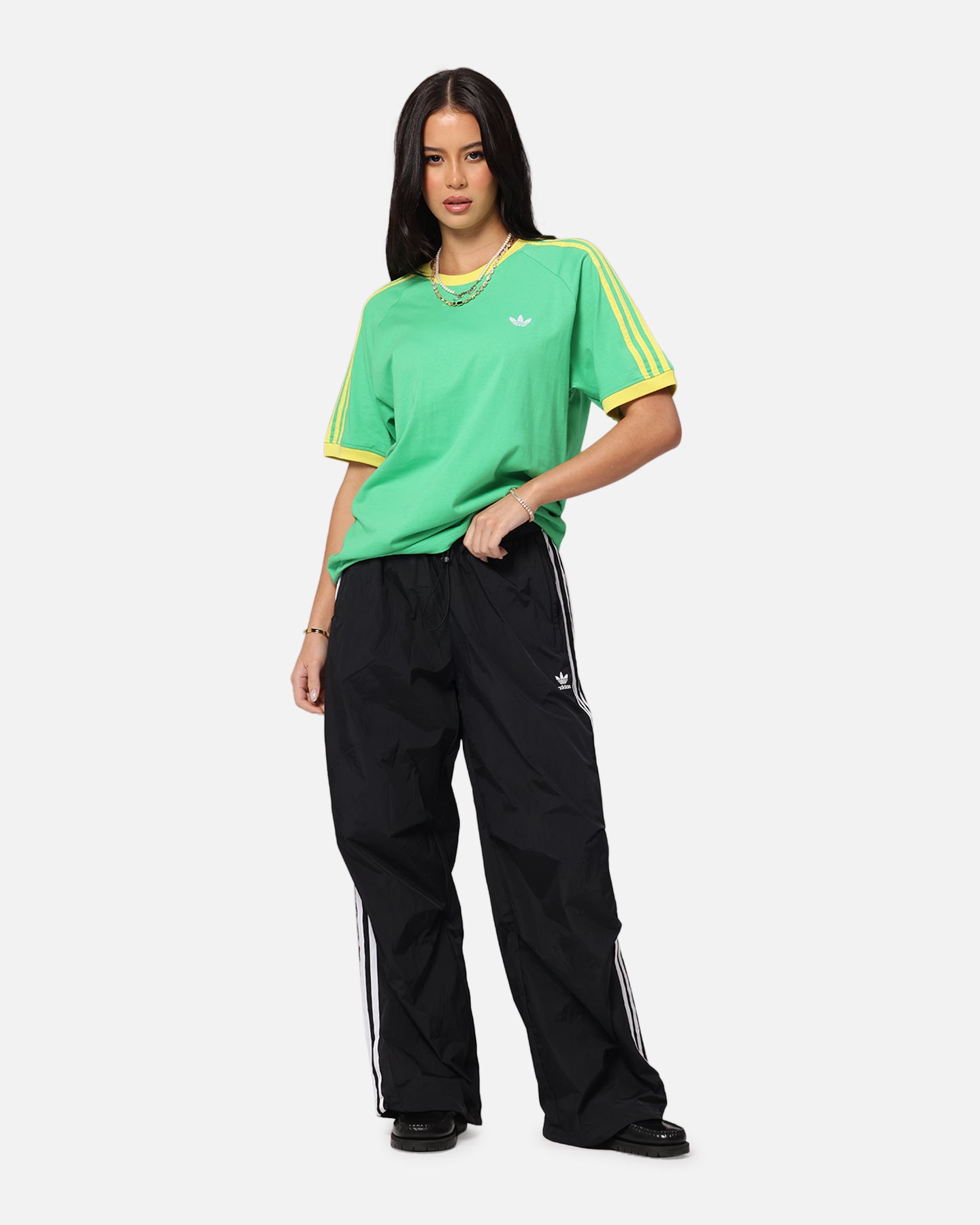Adidas Women's 3 Stripes Parachute Pants - Black Athletic Joggers for Running, Yoga & Casual Wear | Lightweight Comfort & Street Style Fashion