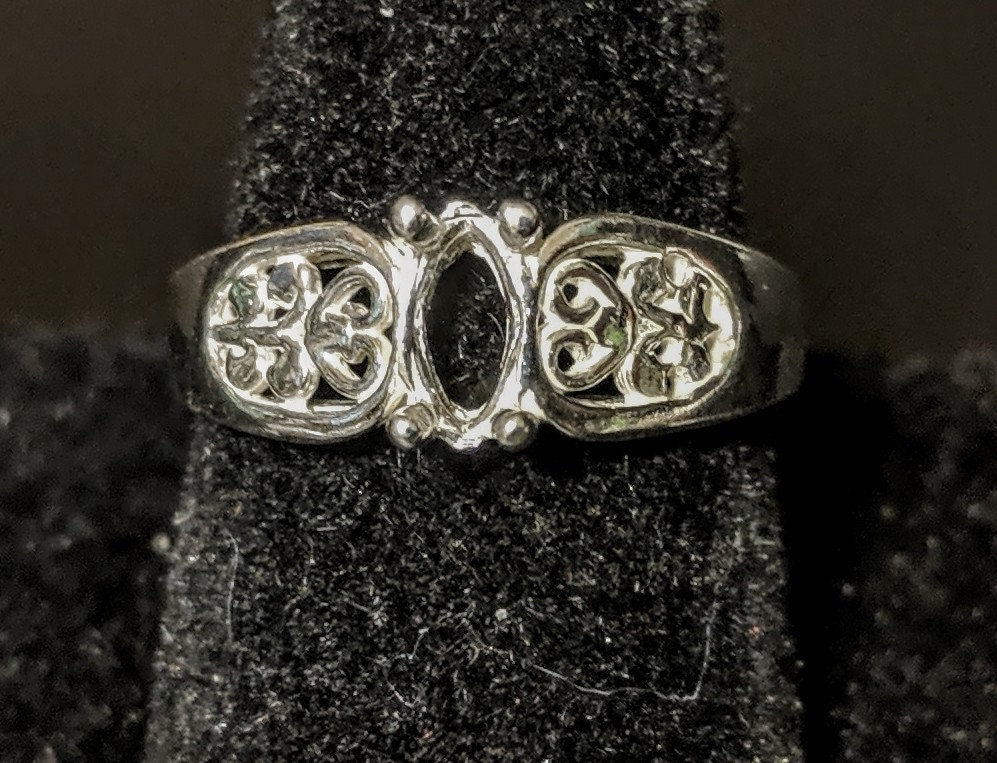 Solid Sterling Silver or 14kt Gold Marquise Filigree Pre-Notched Ring Blank - Size 7 Shank Setting (6x3mm & 10x6mm Options) - Perfect for Jewelry Making, Engagement Rings & DIY Craft Projects