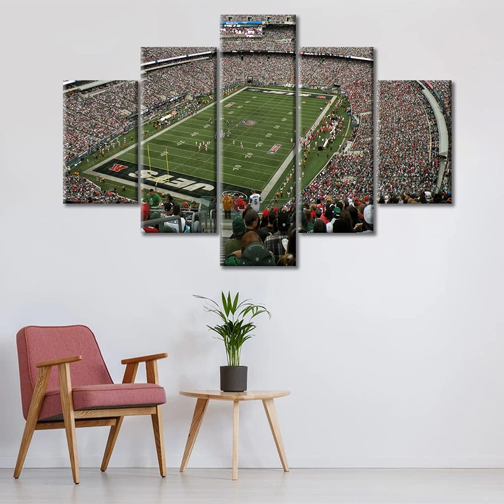 New York Sports Wall Art - 5 Piece Canvas Print Set of MetLife Stadium Posters with Wooden Frame (60
