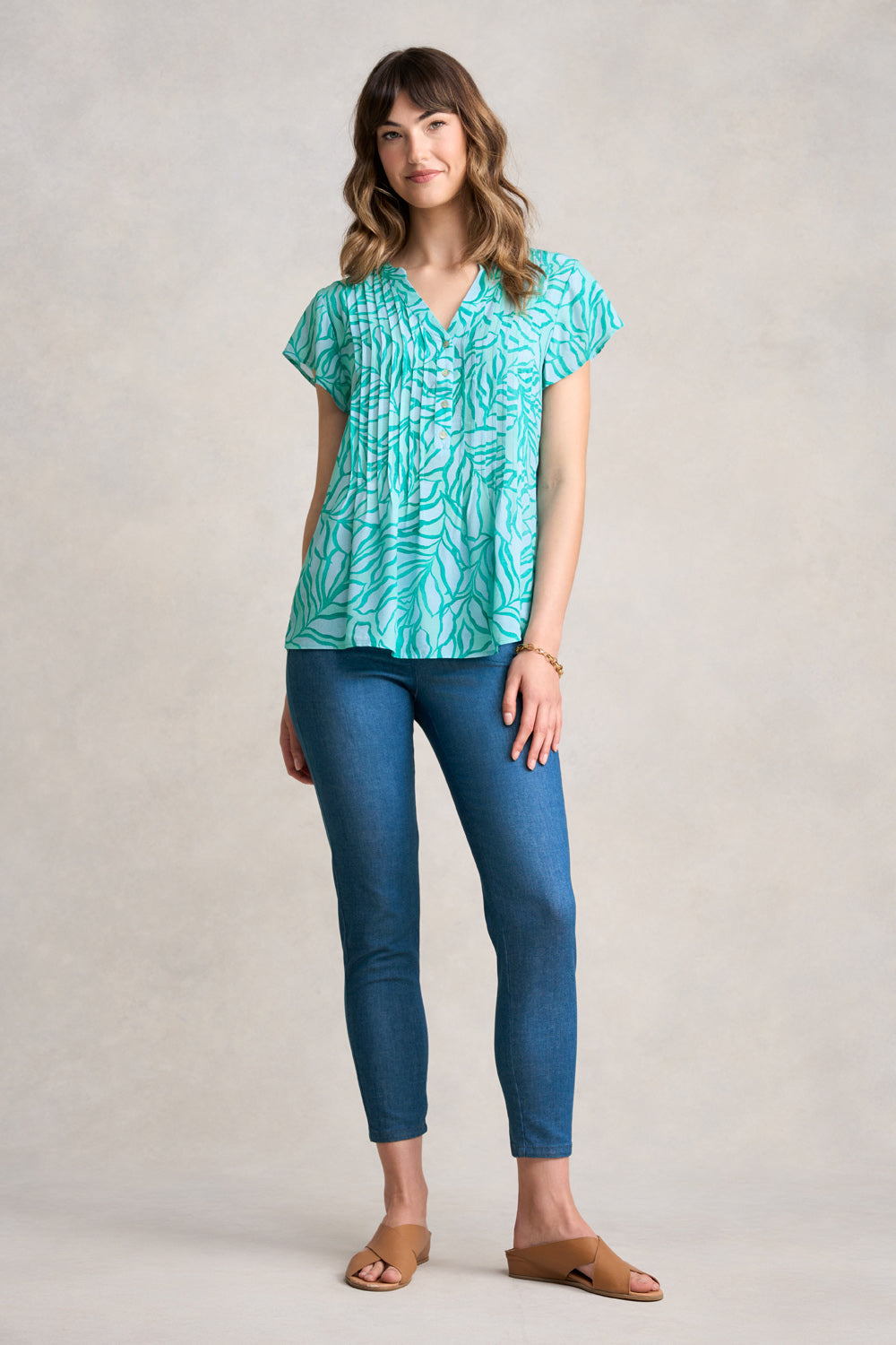 Lightweight Printed Blouse with Two-Tone Foliage Design - Perfect for Casual Outings, Office Wear & Spring Fashion