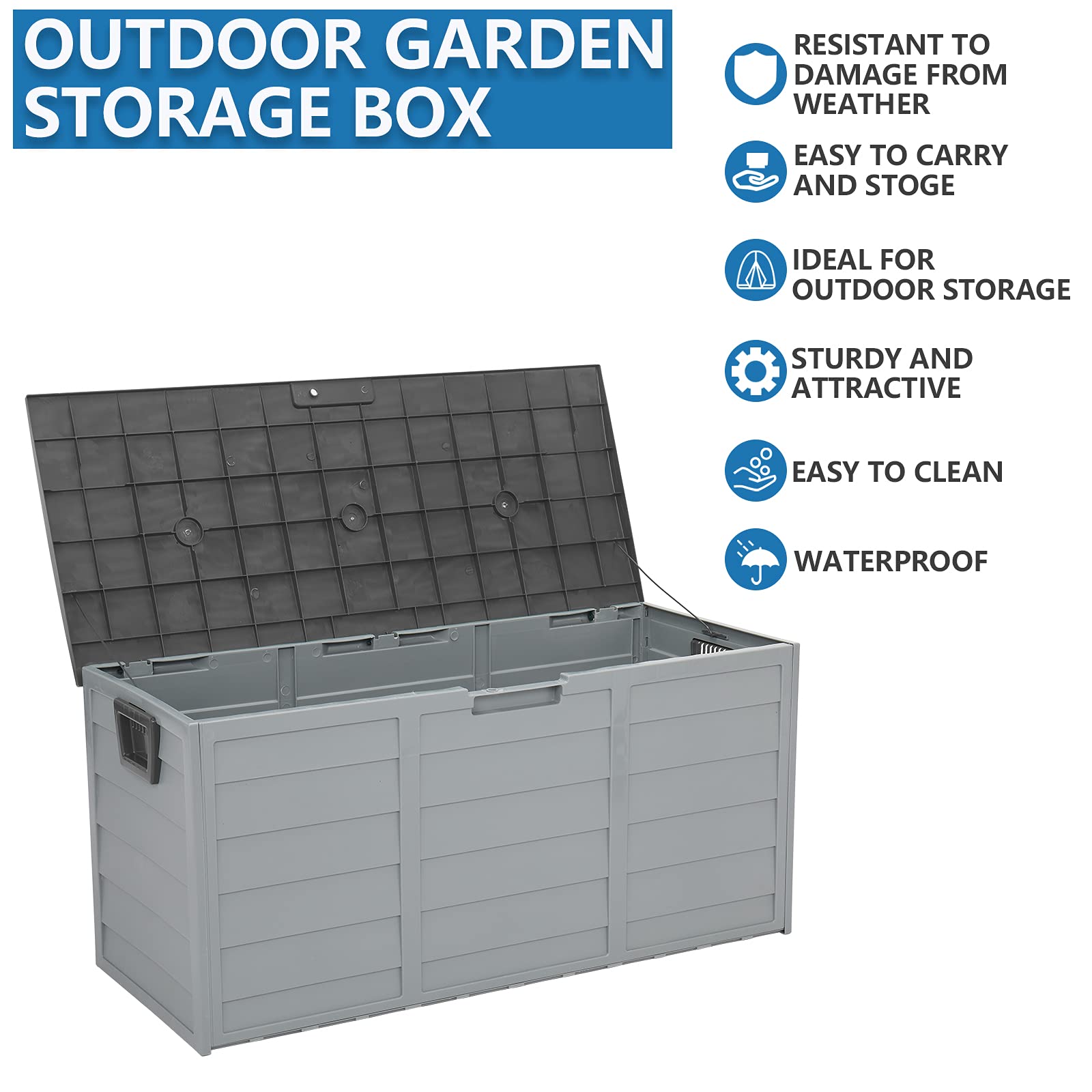 75 Gallon Waterproof Outdoor Storage Box - Deck Box for Patio Cushions, Furniture, Garden Tools & Pool Toys | Durable Gray Storage Container for Backyard, Poolside & Garden Organization