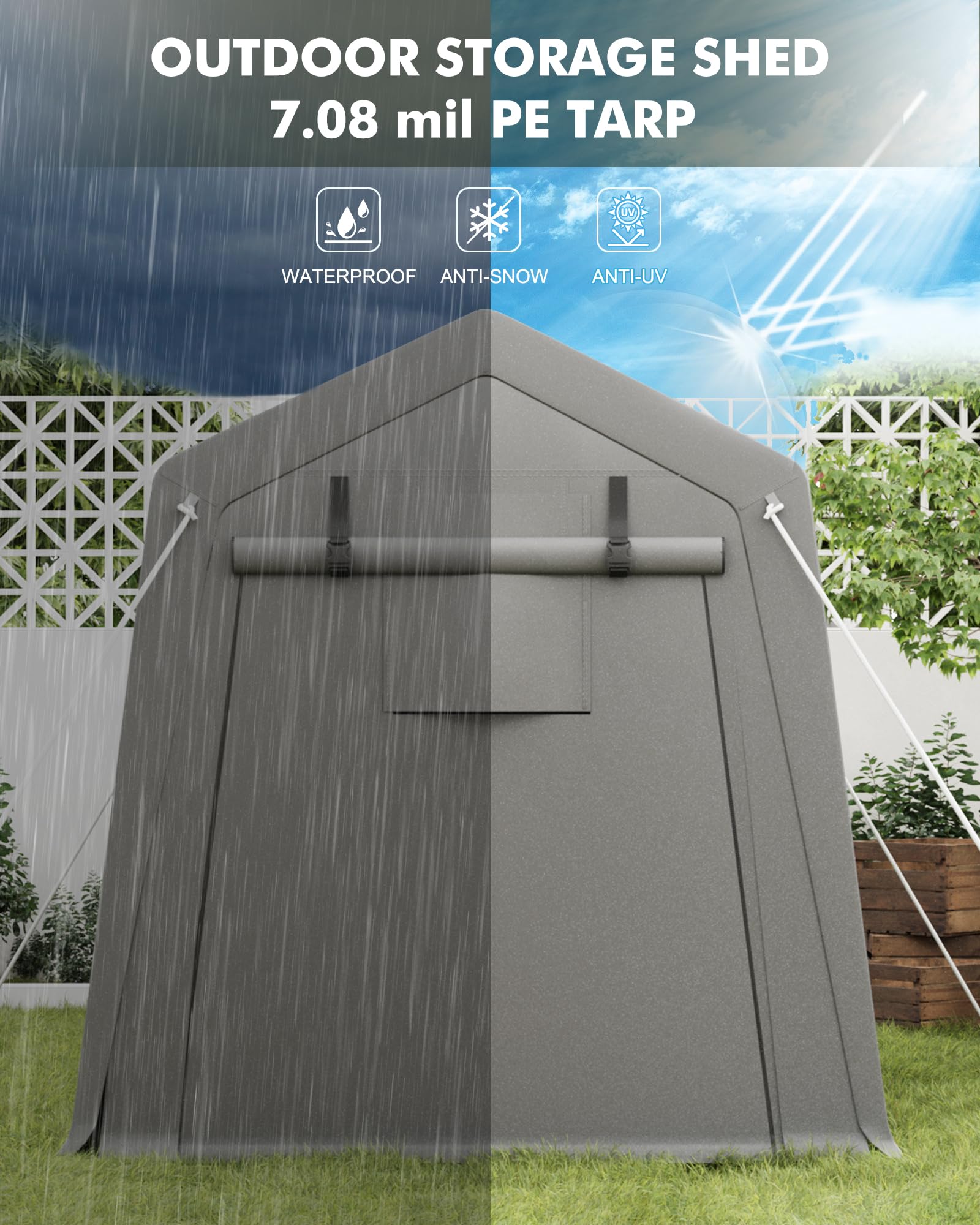6x8 ft Heavy Duty Waterproof Carport Storage Shed with 2 Roll-Up Zipper Doors - Shelter Logic Garage Tent for Motorcycle, Bike, Garden Tools & Firewood Storage - Perfect for Backyard, Patio, RV and Outdoor Equipment Protection