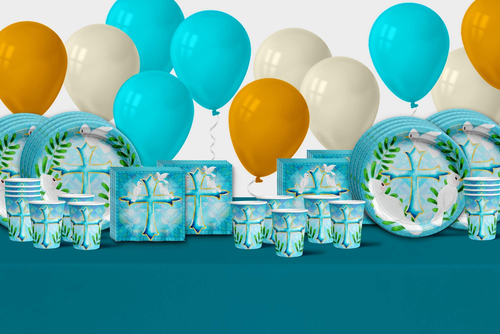 Baptism Party Supplies Set for Boys - 16-Piece Tableware Kit with Plates, Napkins & Cups - Perfect for Christening Celebrations & Baby Showers