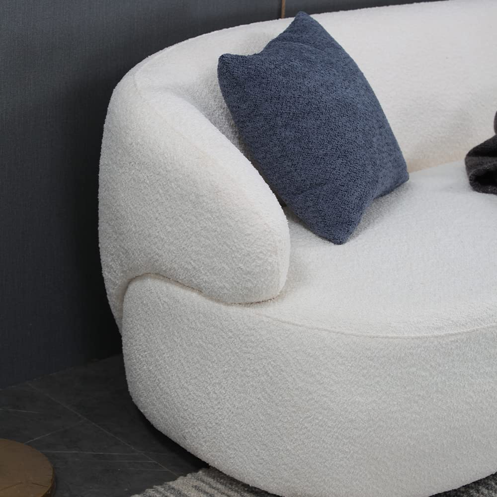 WILLIAMSPACE Modern Curved Boucle Fabric Sofa - 3-Seat Upholstered Couch with 2 Throw Pillows, Beige | Comfortable Living Room, Office & Apartment Furniture for Relaxing & Entertaining
