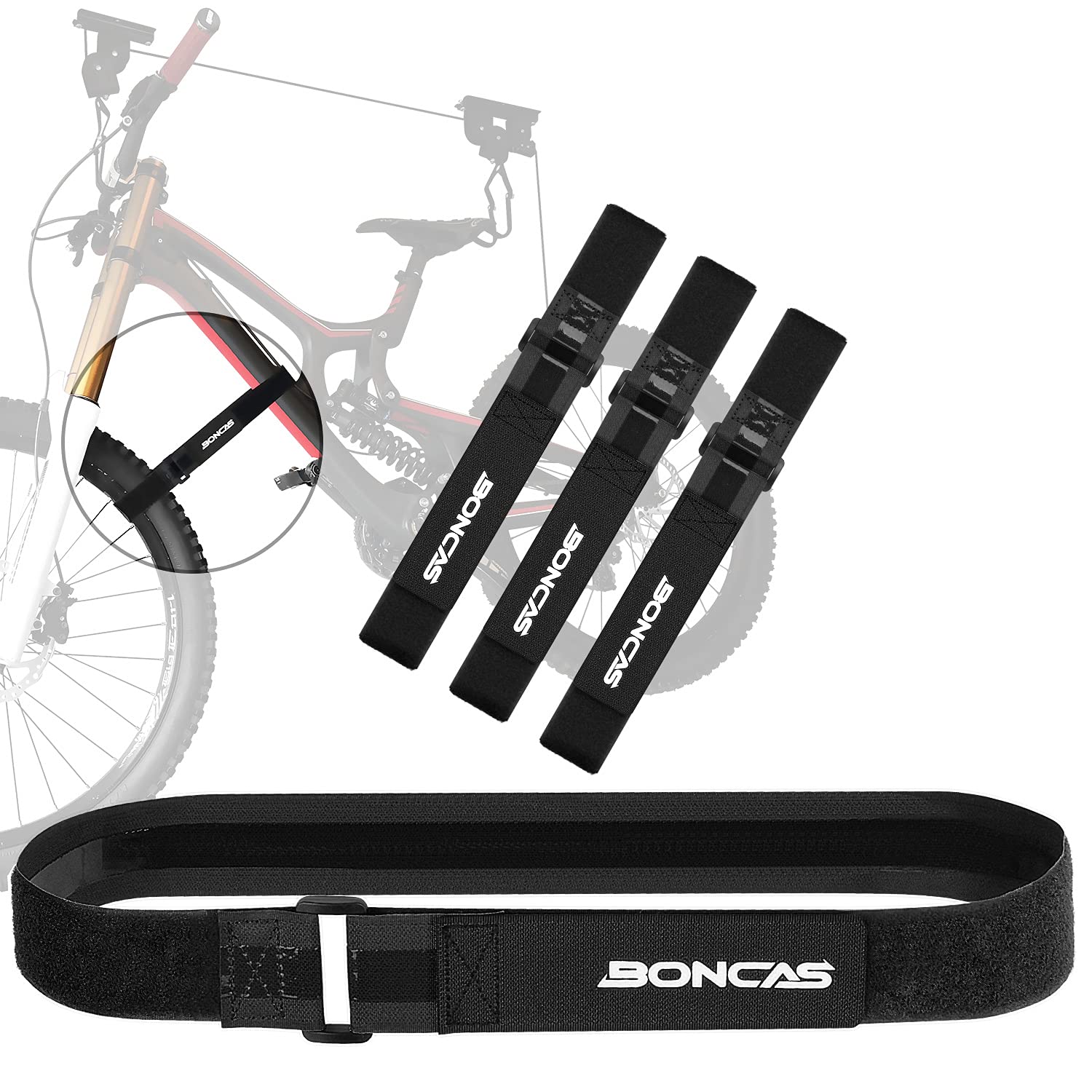 Boncas Adjustable Bike Rack Strap - Bicycle Wheel Stabilizer with Innovative Gel Grip | Prevents Wheel Spinning | Perfect for Car Racks, Travel & Outdoor Cycling Adventures