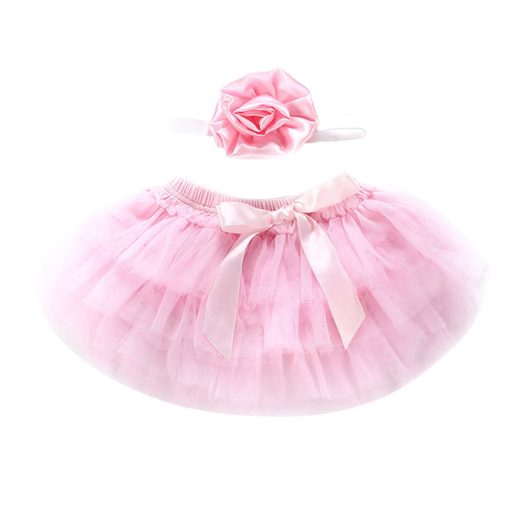 iLOOSKR Newborn Baby Girl Outfit Set - Tulle Tutu Skirt with Bowknot Headband | Soft Infant Dress Clothes for Photoshoot, Birthday Party & Special Occasions