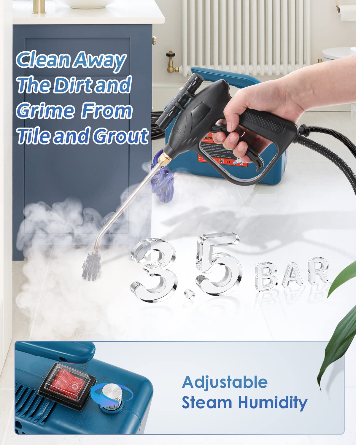 High-Pressure Steam Cleaner with 4 Extra Brush Heads (2 Nylon + 2 Brass) - Perfect for Kitchen, Bathroom & Home Deep Cleaning