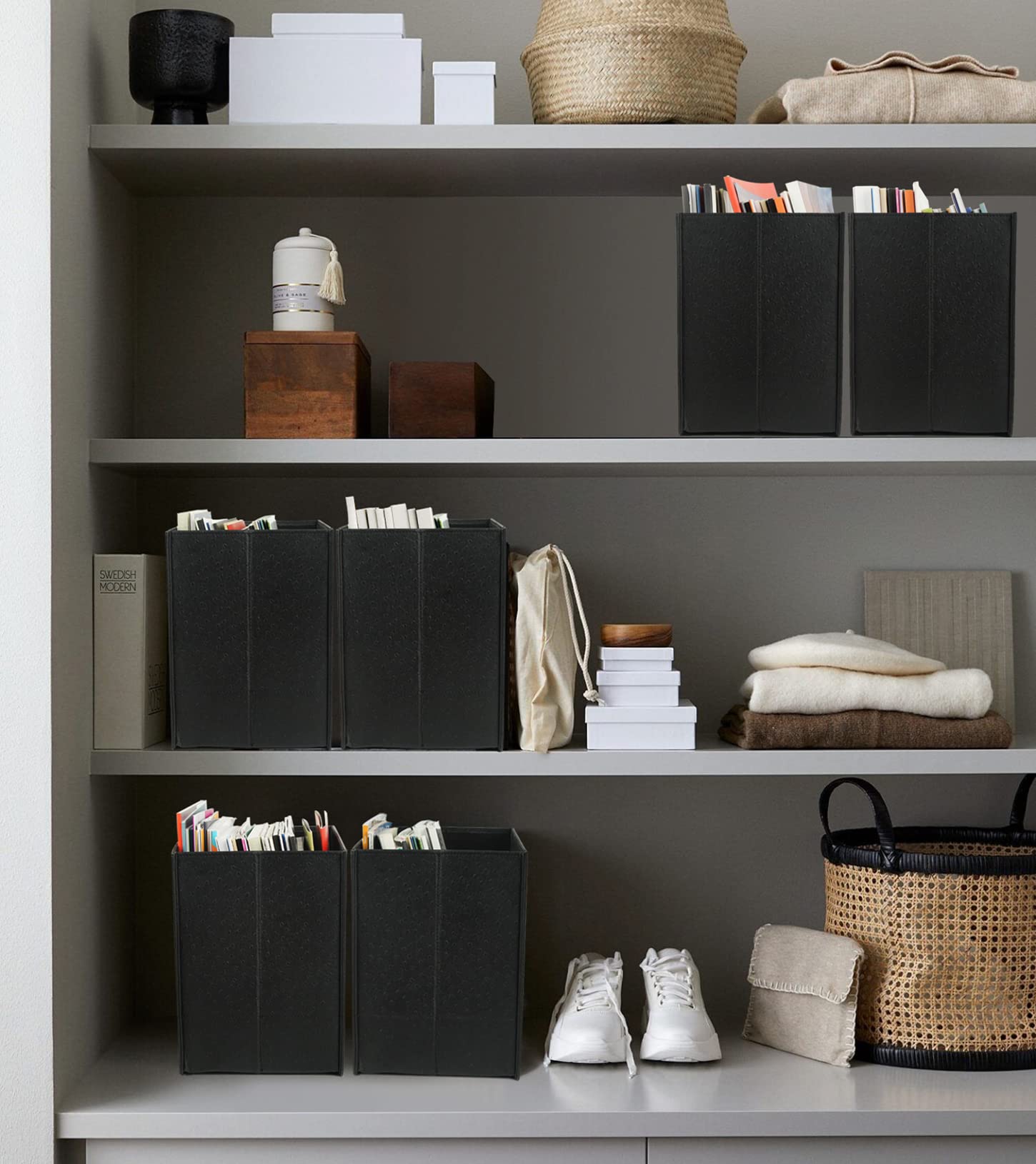 HofferRuffer Foldable Magazine Basket Holder - Black File Organizer Rack for Documents, Newspapers & Magazines - Space-Saving Storage Bin for Home, Office & Living Room