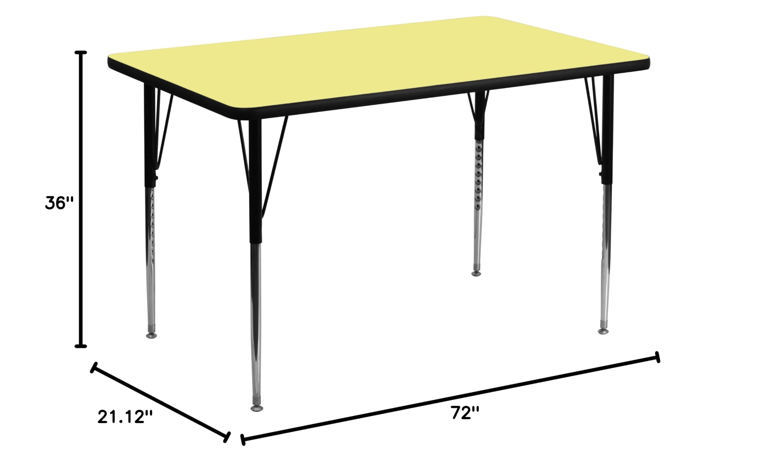 36x72 Inch Adjustable Yellow Thermal Laminate Activity Table - Perfect for Classrooms, Offices, and Events