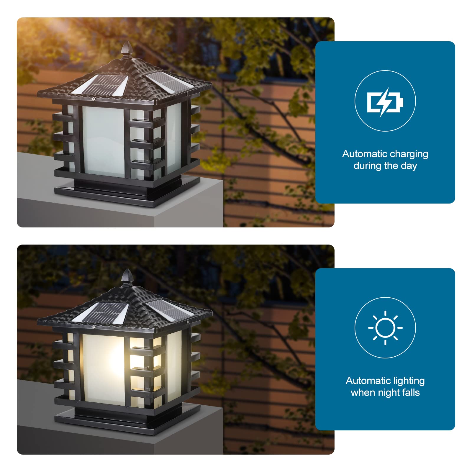 Solar Outdoor Post Lights - IP65 Waterproof Aluminum Pillar Lights with Remote Control for Fence, Deck & Patio | Durable Courtyard Column Lighting for Garden, Pathway & Driveway Decoration