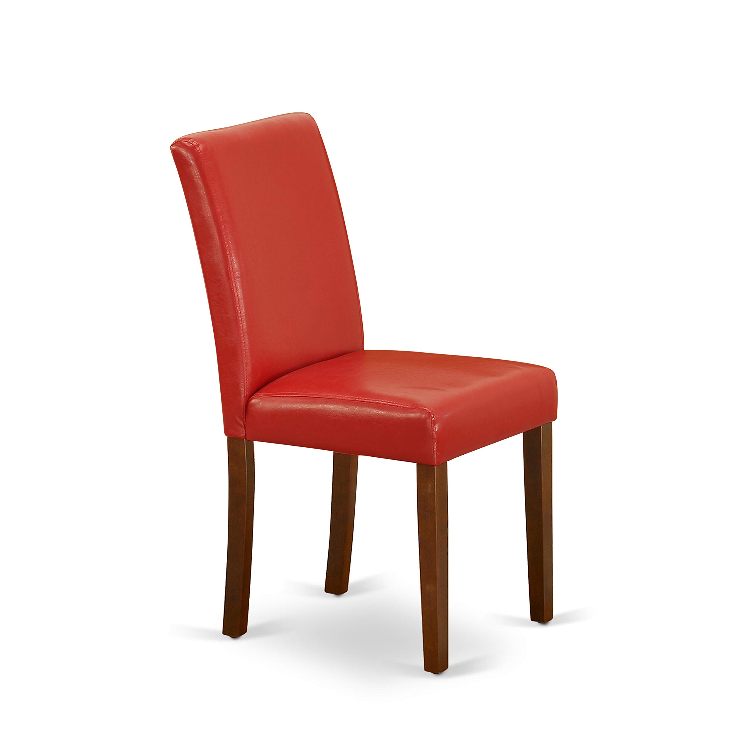 East West Furniture 5-Piece Round Dining Table Set with Pedestal Base & 4 Faux Leather Chairs - 42 Inch Mahogany Table & Firebrick Red Upholstered Seating - Perfect for Small Spaces, Breakfast Nooks & Cozy Family Meals