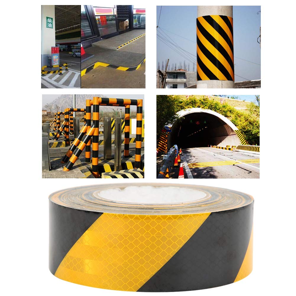 Durable Black Reflective Warning Tape - Wear-Resistant & Long-Lasting for Service Trucks, Factory Sidewalks & Safety Marking | High-Visibility Hazard Tape for Road Work, Construction & Warehouse Safety