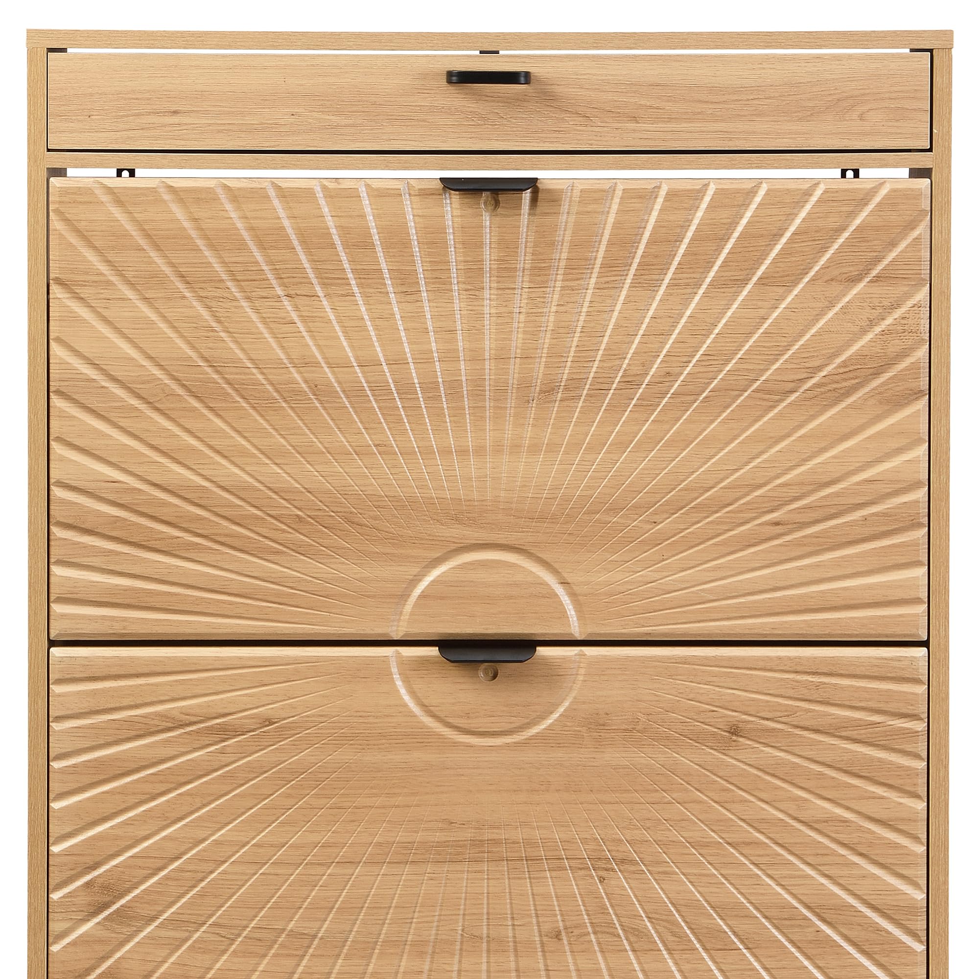 XIAO WEI Shoe Storage Cabinet with 2 Flip Half Moon Doors - Adjustable Shelf Freestanding Shoe Organizer for Entryway, Hallway & Closet (Oak) - Perfect for Small Spaces & Home Organization