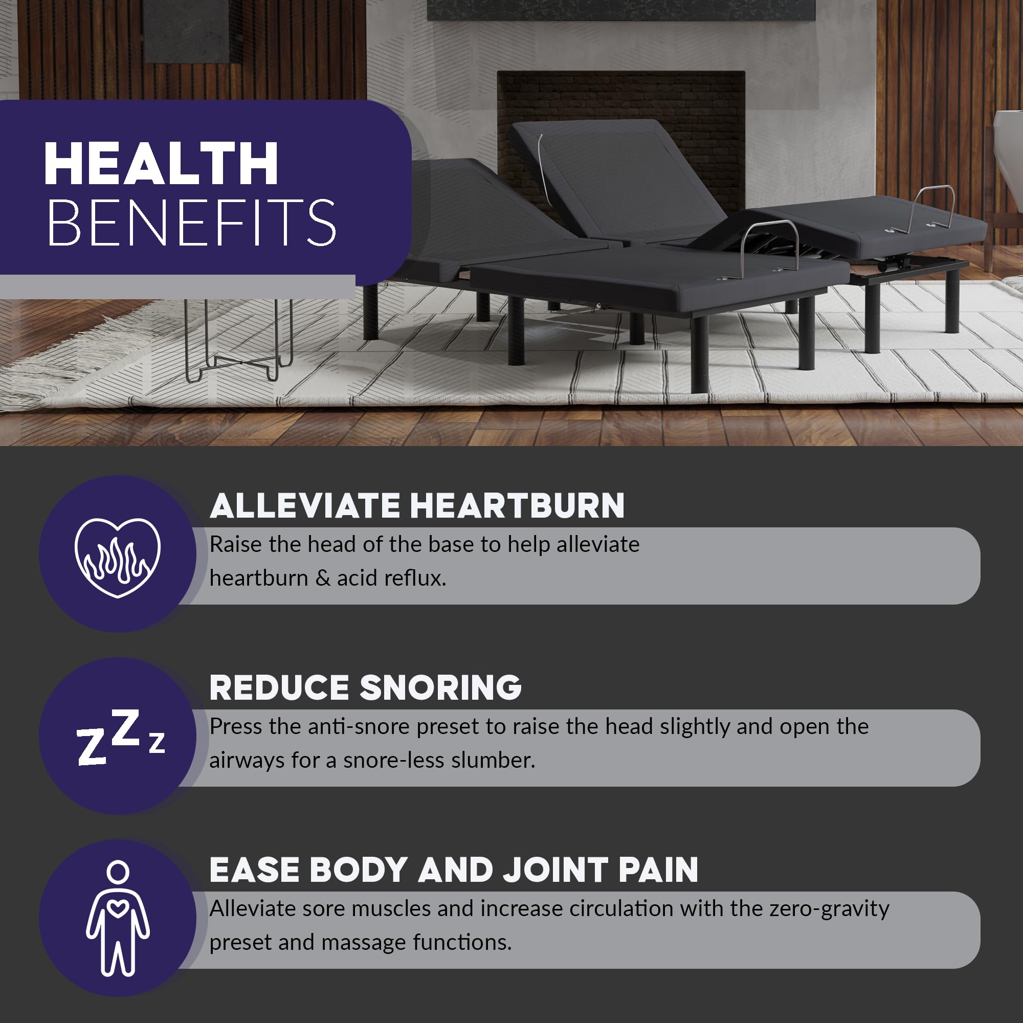 Blissful Nights e6 Adjustable Bed Frame with Voice Control, Massage, USB Charging, Night Light & Anti-Snore - Zero Gravity, Wireless Remote, Tool-Free Assembly (Twin XL) - Perfect for Home, Hospital & Elderly Care