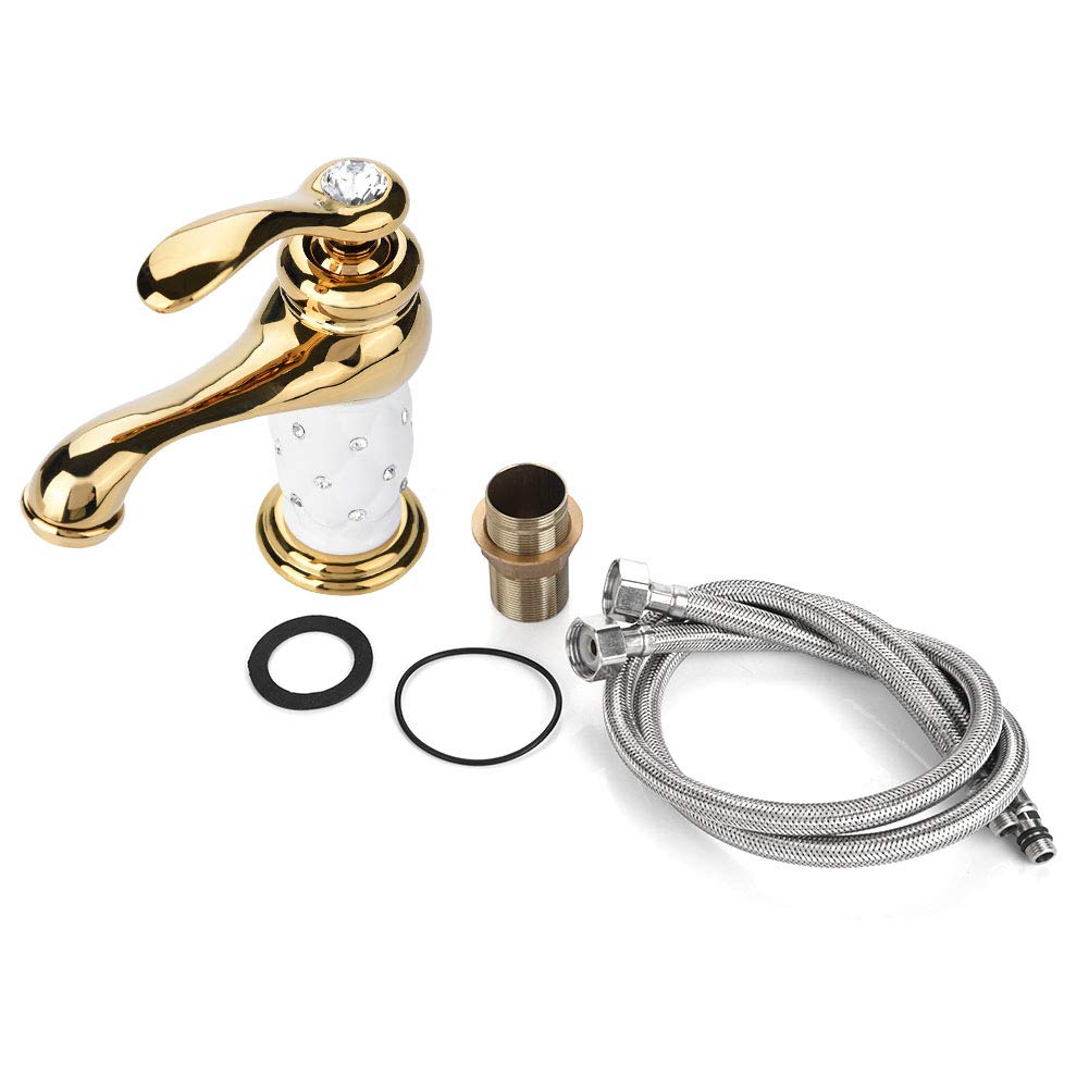 Premium Solid Brass Bathroom Faucet - Hot & Cold Water Mixer Tap with Elegant Ornaments for Basin Sink | Perfect for Hotel, Home, Bathroom & Kitchen Decor (Golden Finish) | Ideal for Modern Vanities & Luxury Bathroom Upgrades