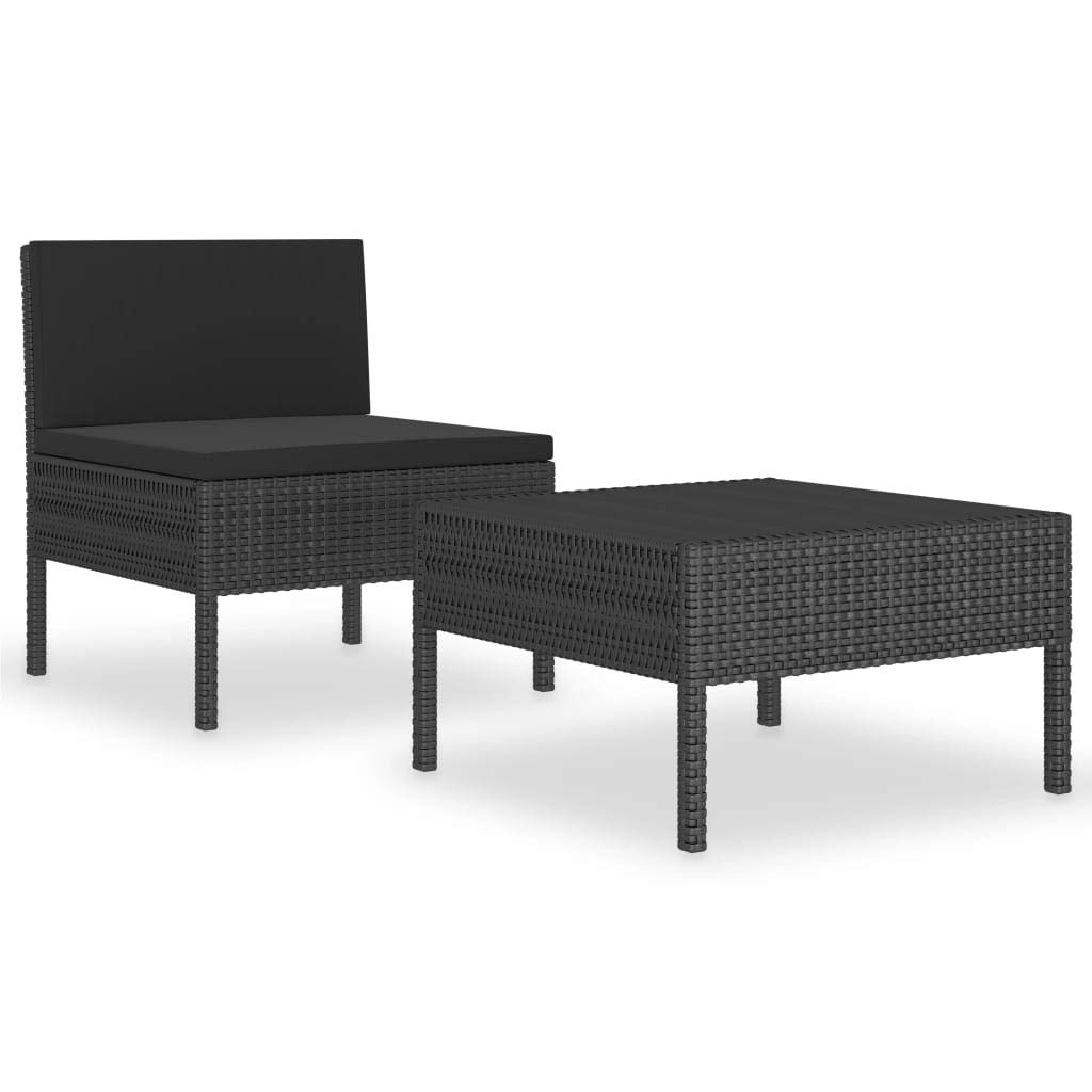 2-Piece Outdoor Patio Furniture Set with Comfortable Cushions - Black Poly Rattan Garden Lounge Chairs for Terrace, Deck & Backyard Relaxation