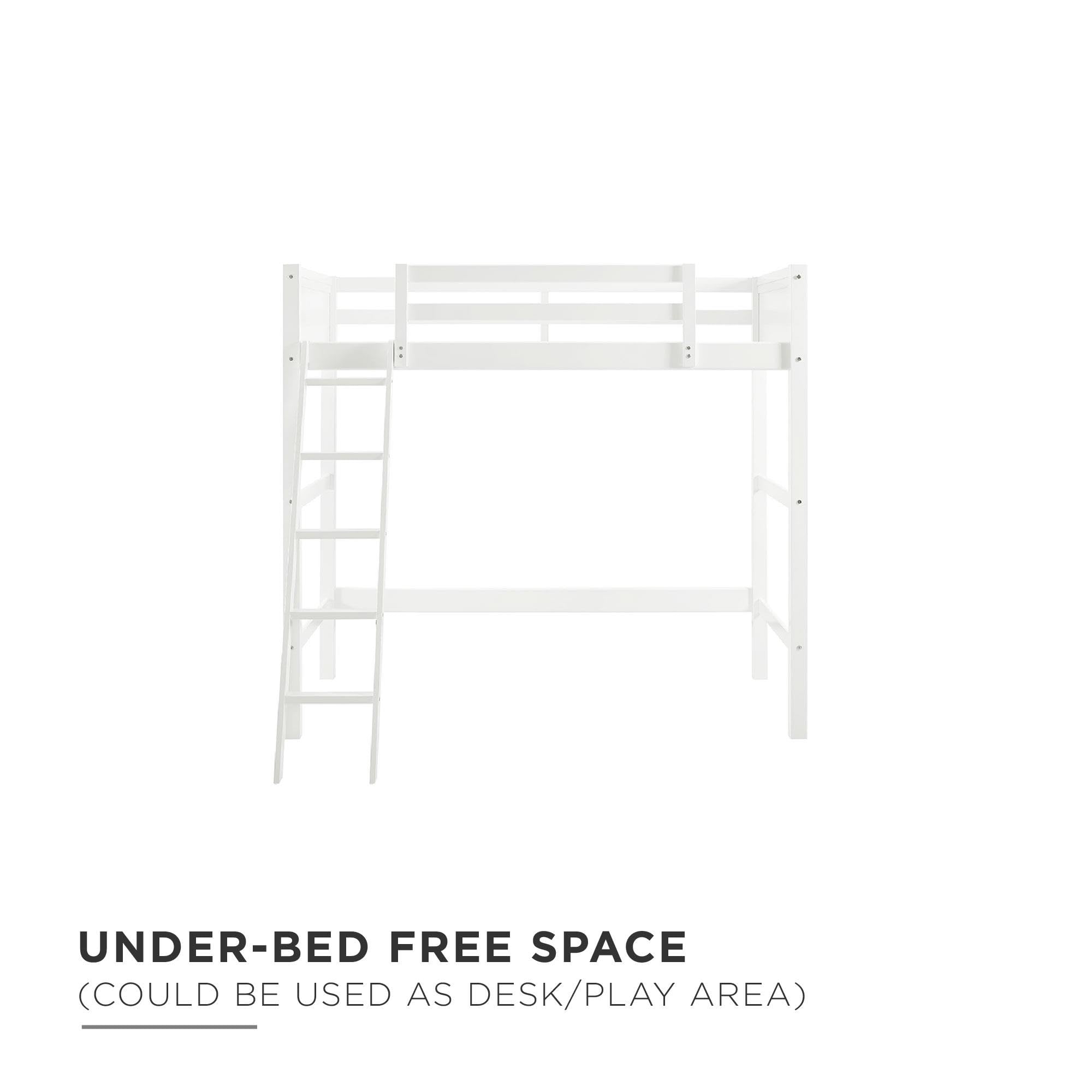 DHP Moon Bay Twin Loft Bed in White - Space-Saving Pine Wood Loft Bed for Kids & Teens - Perfect for Small Bedrooms, Dorms & Studio Apartments