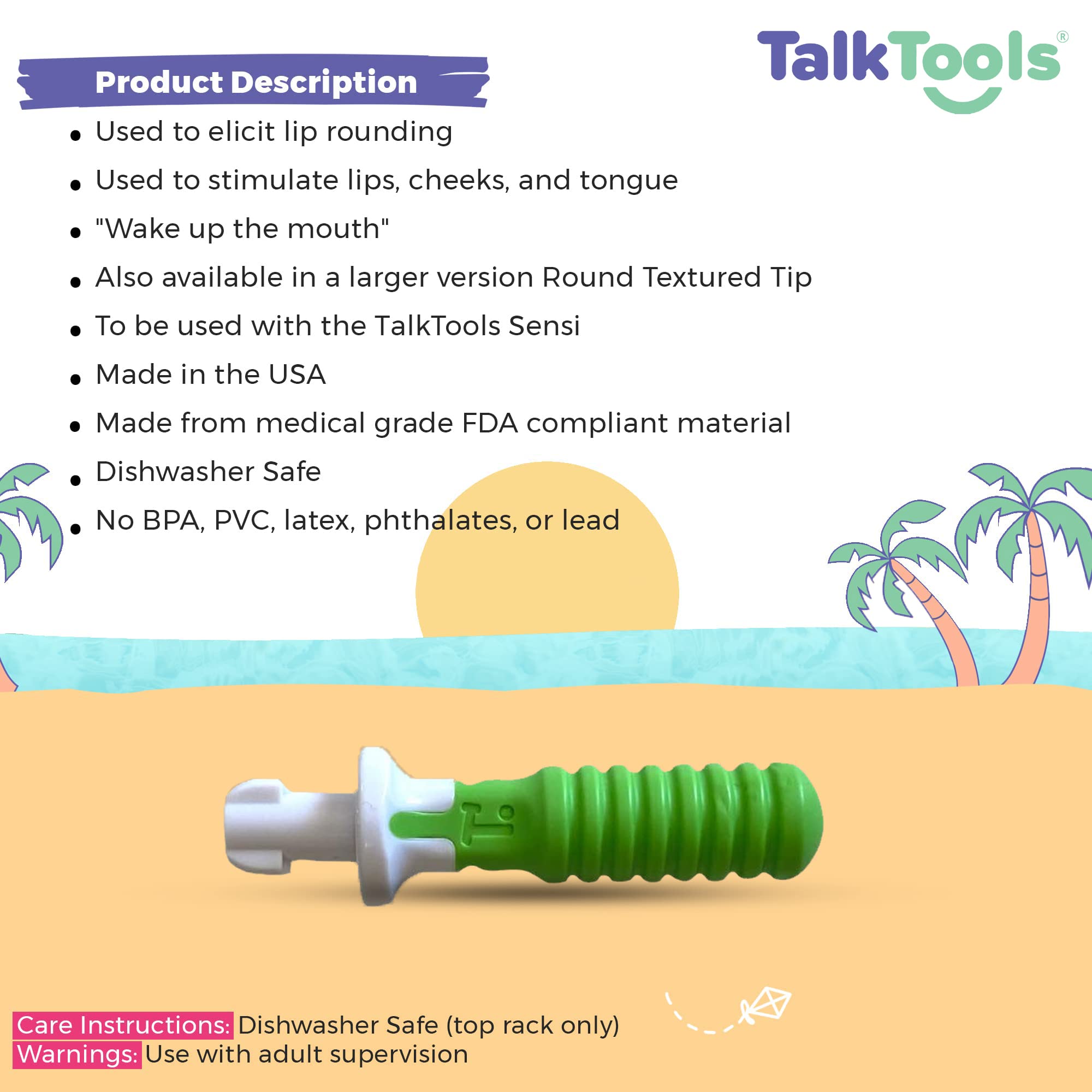 TalkTools Sensi Tip for Kids with Autism & ADHD - Speech Therapy Tool to Improve Biting, Chewing & Jaw Strength - Dishwasher Safe Oral Motor Chew Toy (Green, 1 Pack) - Perfect for Sensory Needs & Calming at Home or School