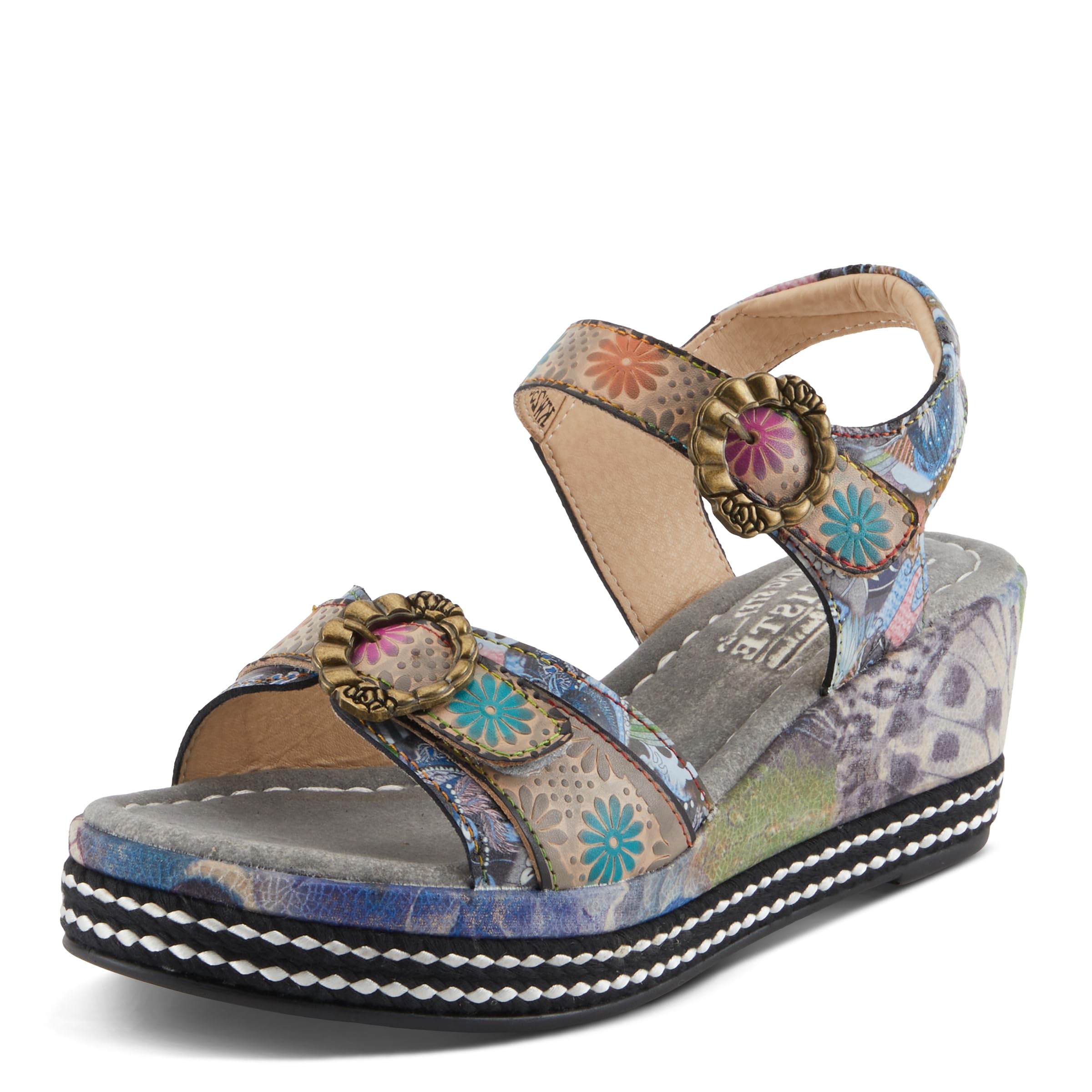 Spring Step L'Artiste Women's FLAVOUR Fashion Wrapped Wedge Sandals – Hand-Painted Leather Accents & Hook Loop Closure | Comfortable Summer Wedges for Beach, Casual Outings & Boho Style