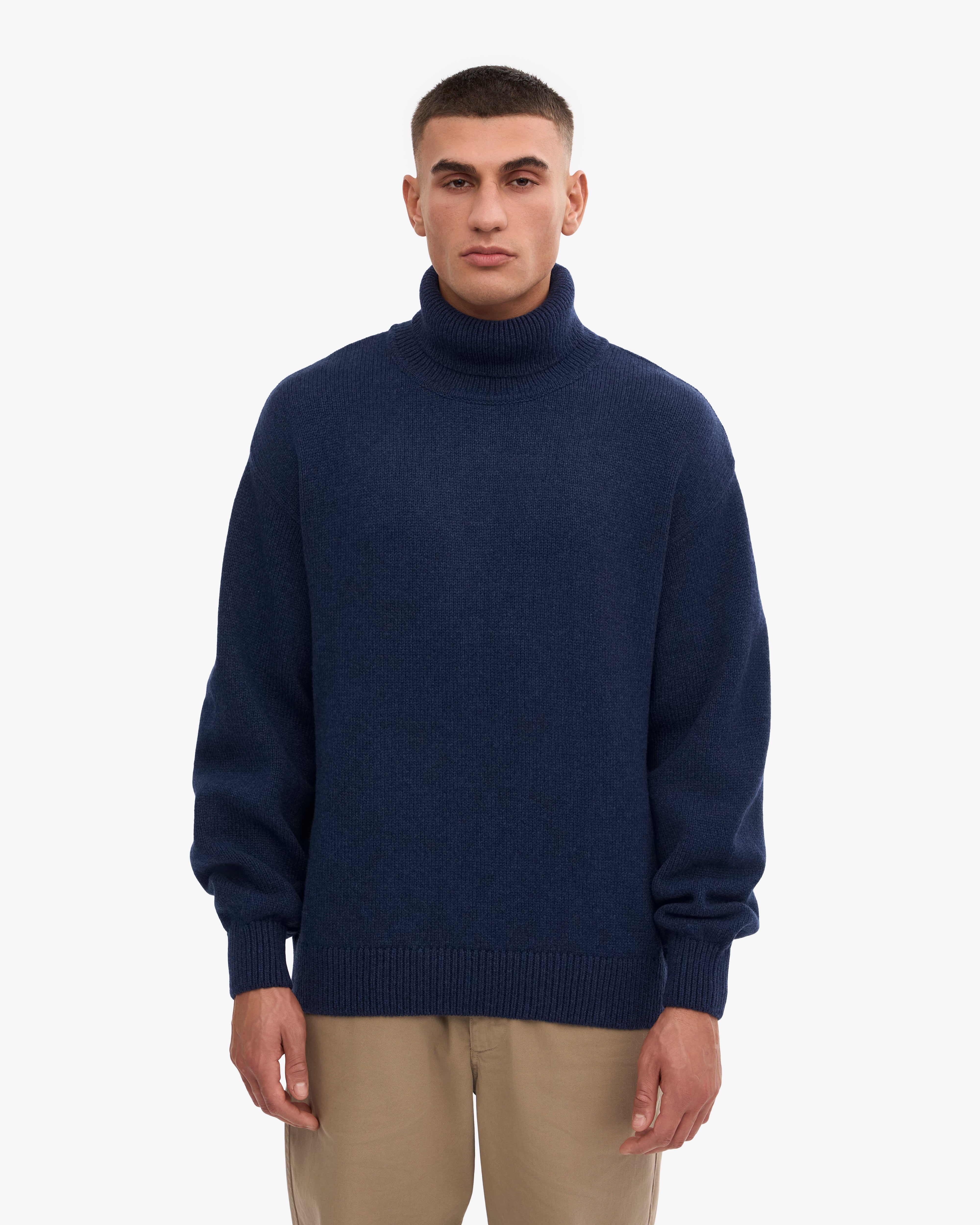 Premium Merino Wool Turtleneck Sweater for Women - Soft Warm Winter Pullover in Navy Blue - Perfect for Office, Travel & Cold Weather Outfits