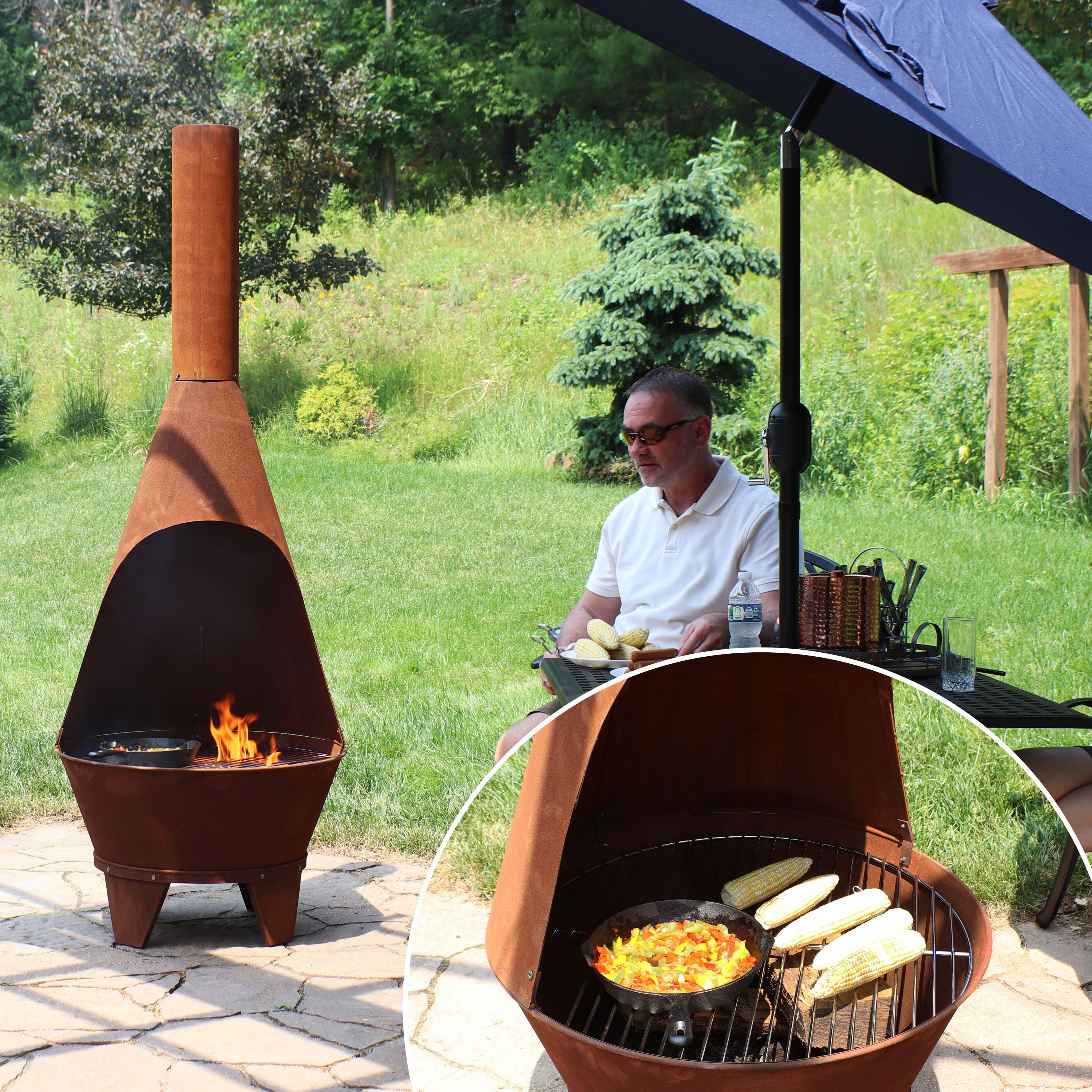 Sunnydaze 6-Foot Wood Burning Chiminea Fire Pit - Rustic Outdoor Patio Heater for Backyard, Garden & Camping
