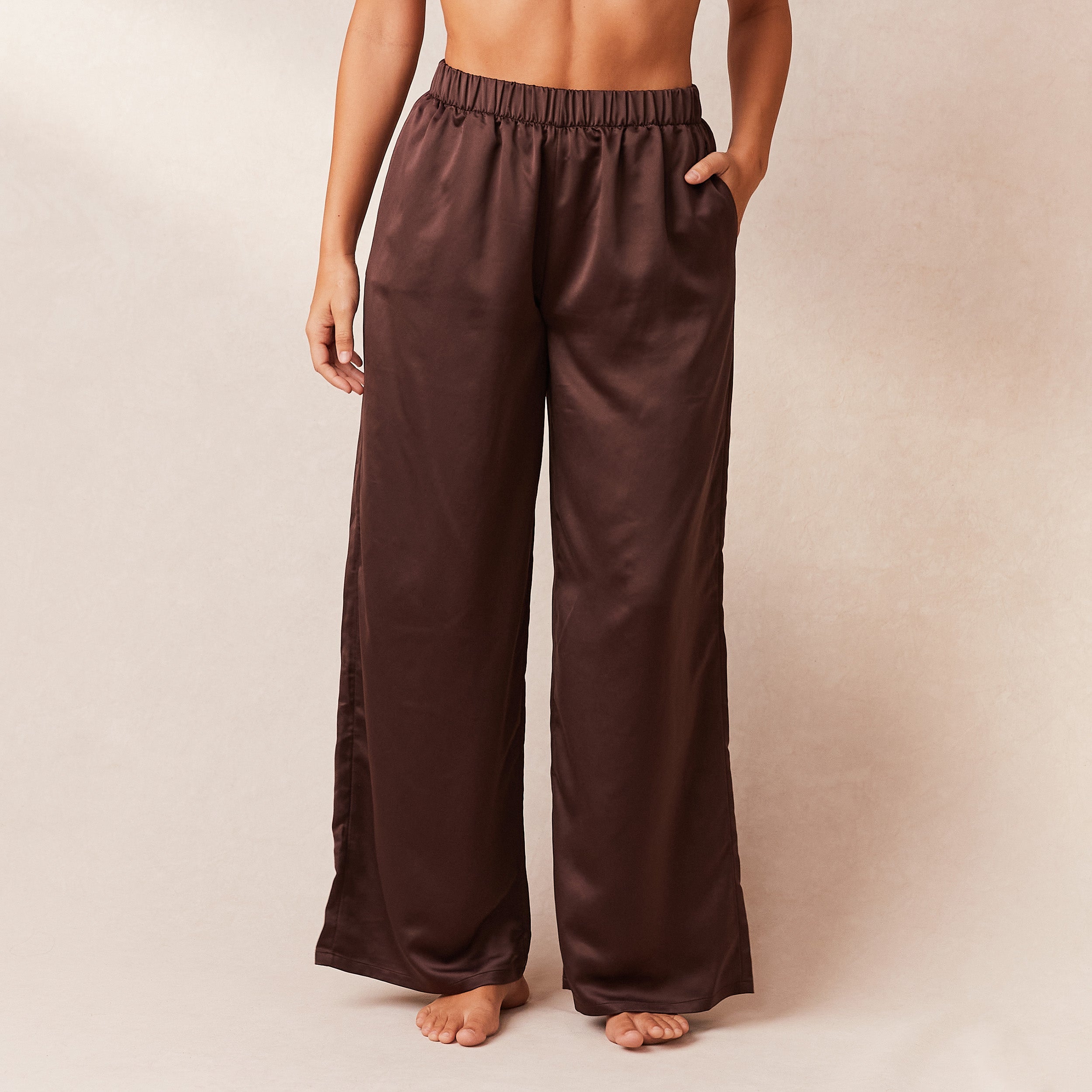 Classic Satin Pajama Pants for Women - Soft Chocolate Brown Sleepwear Lounge Pants - Perfect for Relaxing at Home, Spa Days & Cozy Evenings
