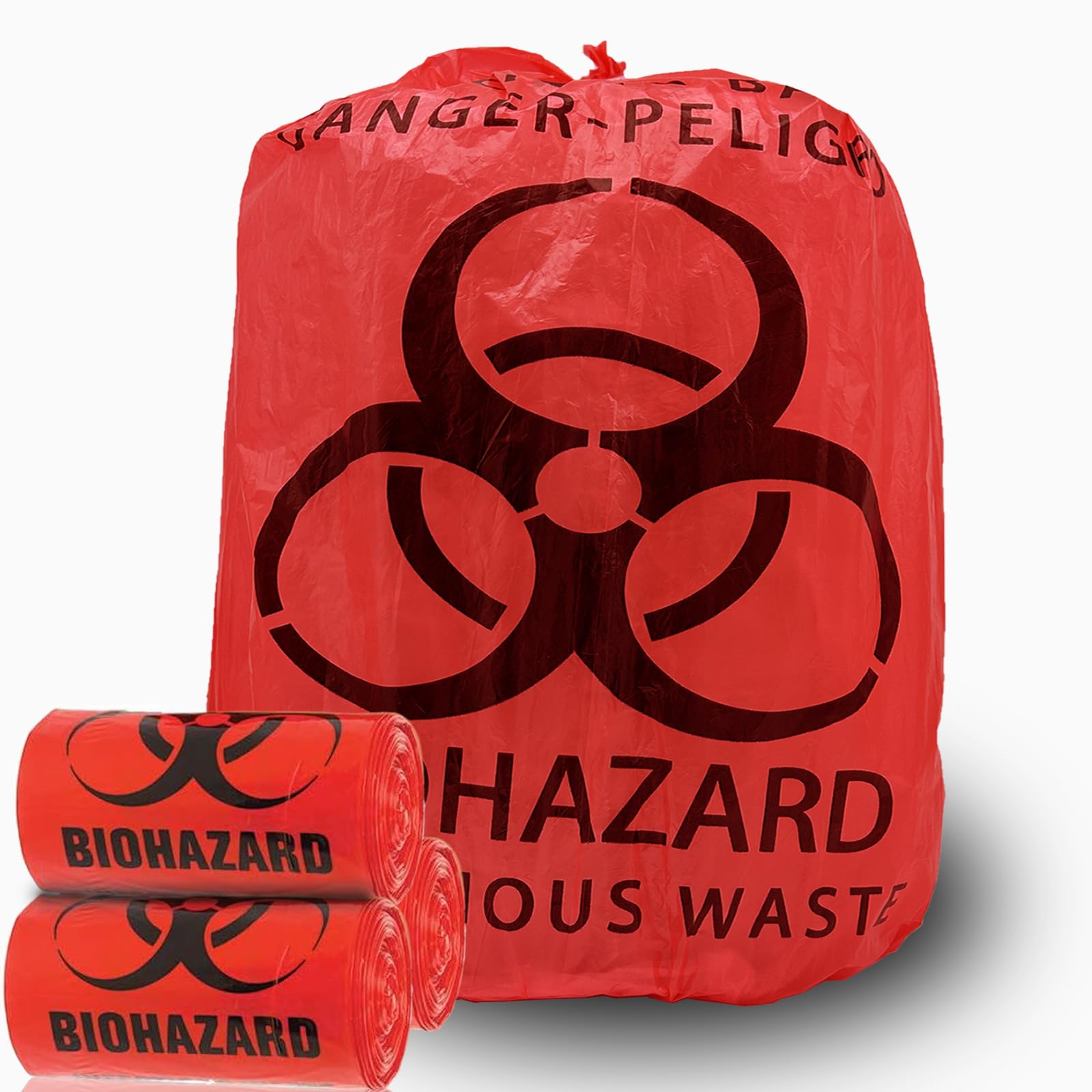 10 Gallon Red Heavy Duty Biohazard Waste Bags - 20 Pack with Hazard Symbol | 24.4x24.4in (62x62cm) Disposable Hazardous Trash Liners for Medical, Infectious & Laboratory Waste Disposal | Ideal for Hospitals, Clinics & Healthcare Facilities
