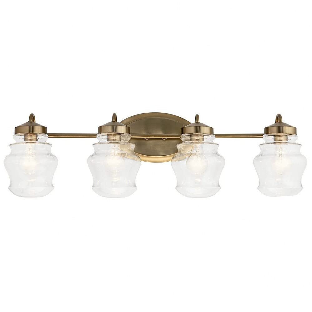 KICHLER Janiel 33.25 Inch 4-Light Bathroom Vanity Light Fixture with Clear Glass Shades in Polished Nickel Finish - Perfect for Bathroom, Dressing Room & Makeup Area Lighting