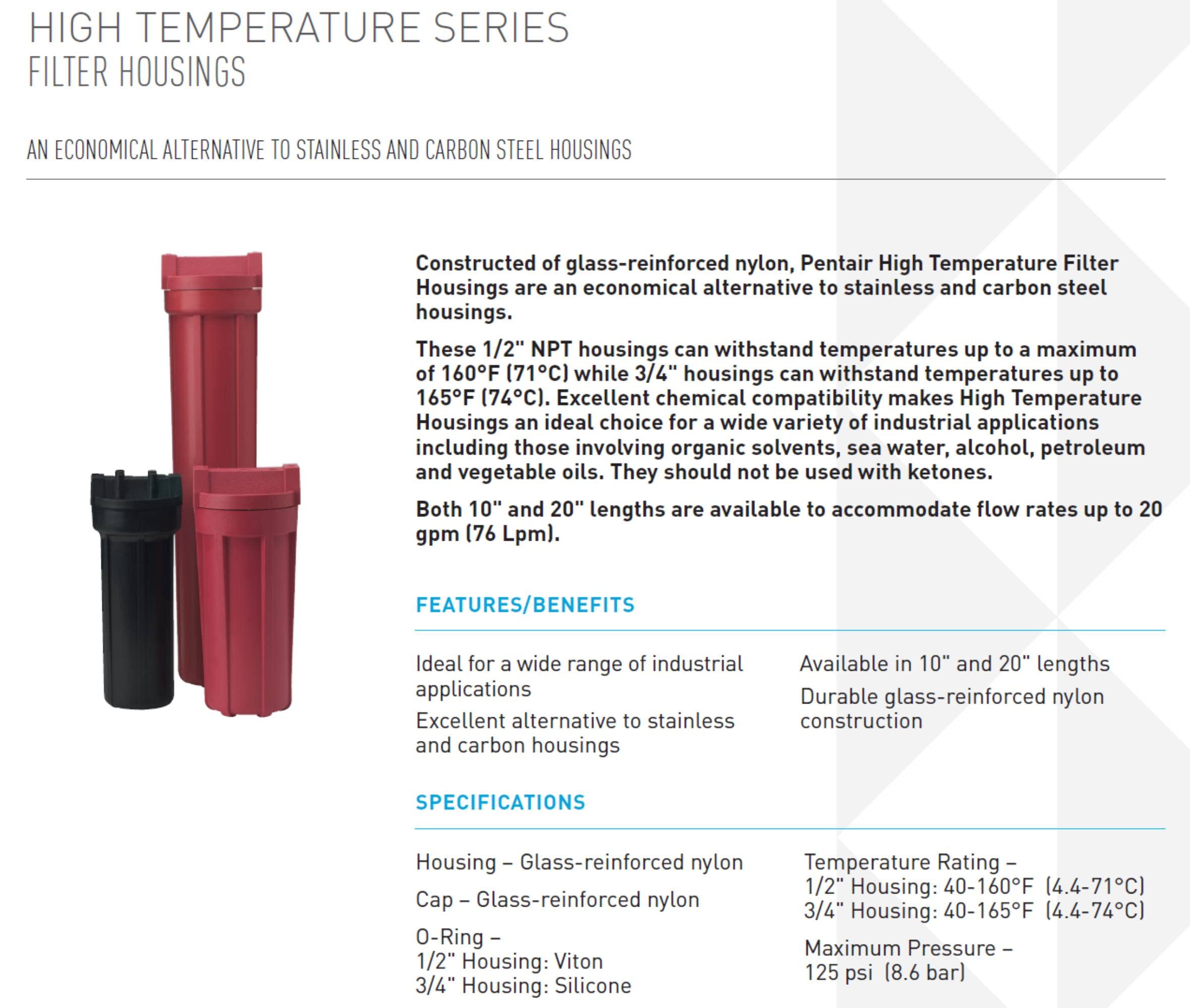 Pentair Pentek 150111 High Temperature Water Filter Housing - 3/4