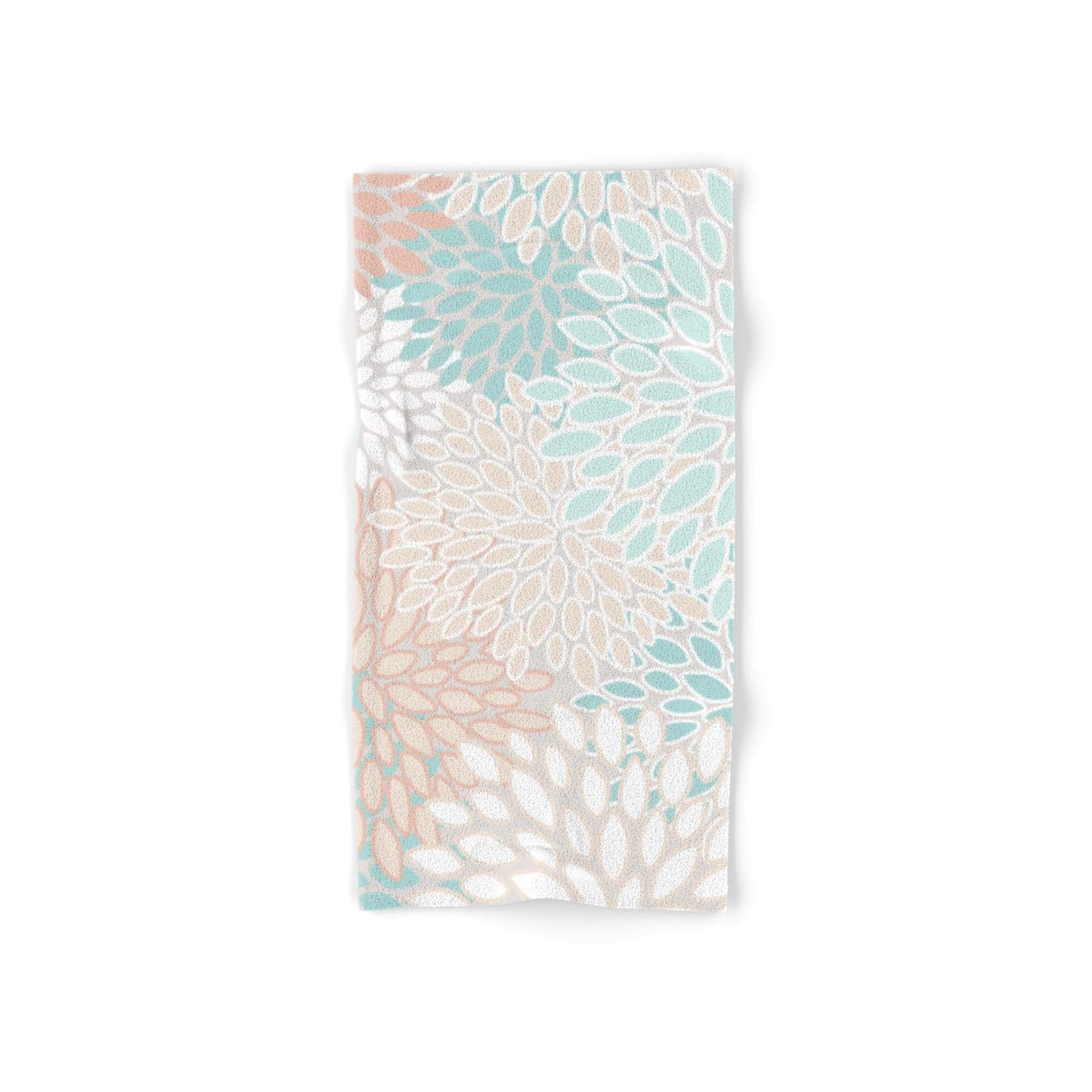 Modern Floral Print Hand & Bath Towel Set - Soft Peach & Teal Design by Megan Morris | Perfect for Spa, Bathroom Decor & Guest Towels