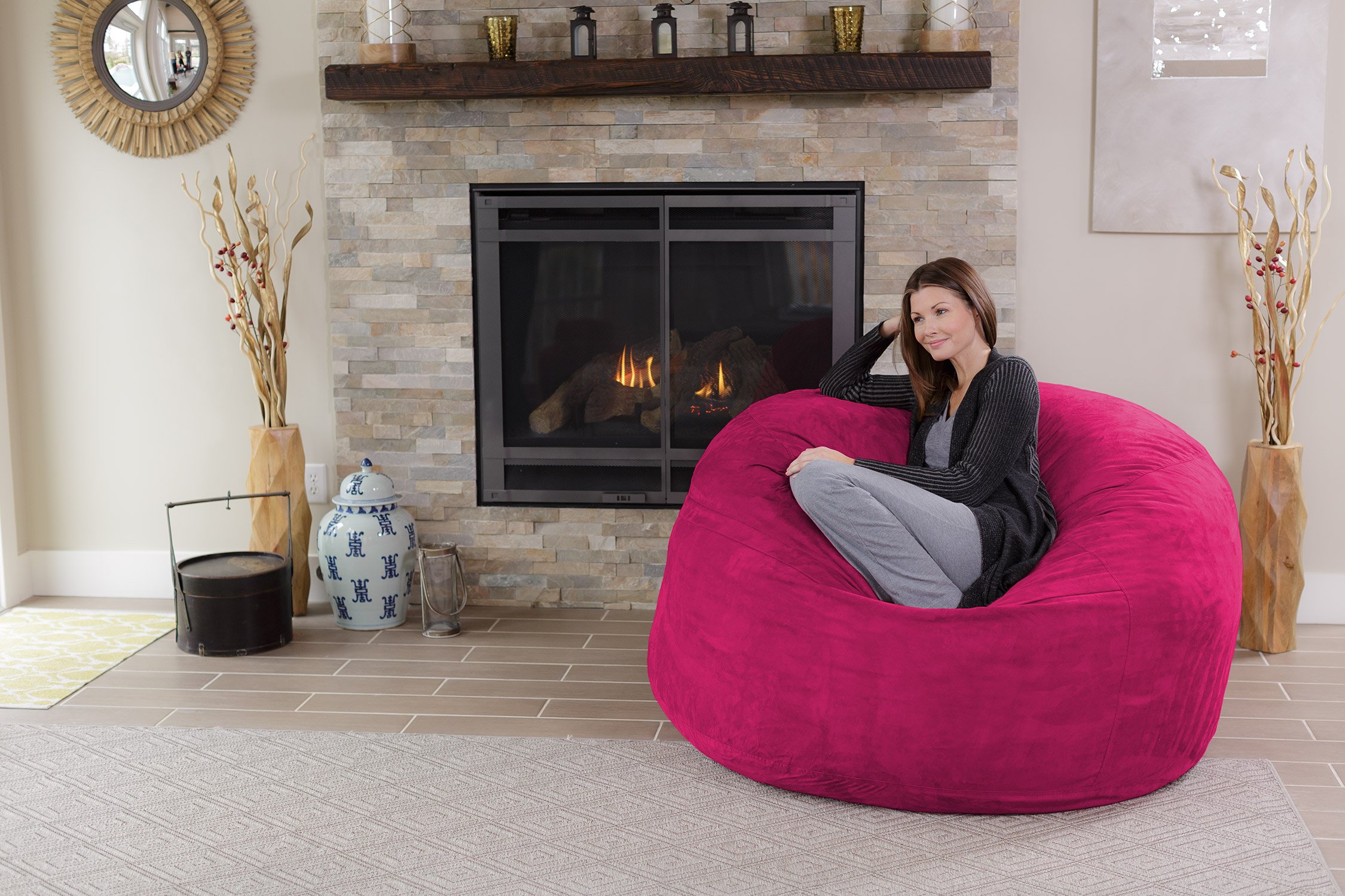 Chill Sack 5' Memory Foam Bean Bag Chair - Giant Oversized Sofa with Soft Microfiber Cover (Pink) - Perfect for Living Room, Bedroom, Game Room & Dorm Relaxation