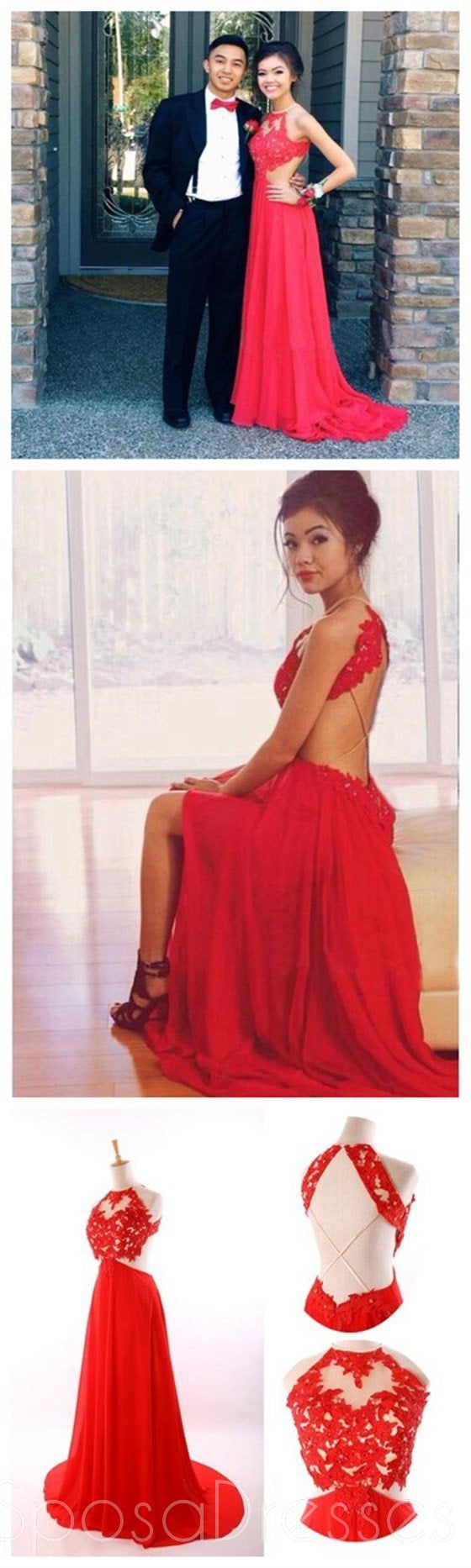 Elegant Long Red Backless Prom Dresses - Custom Evening Gowns for Formal Dances & Special Occasions | PD0033