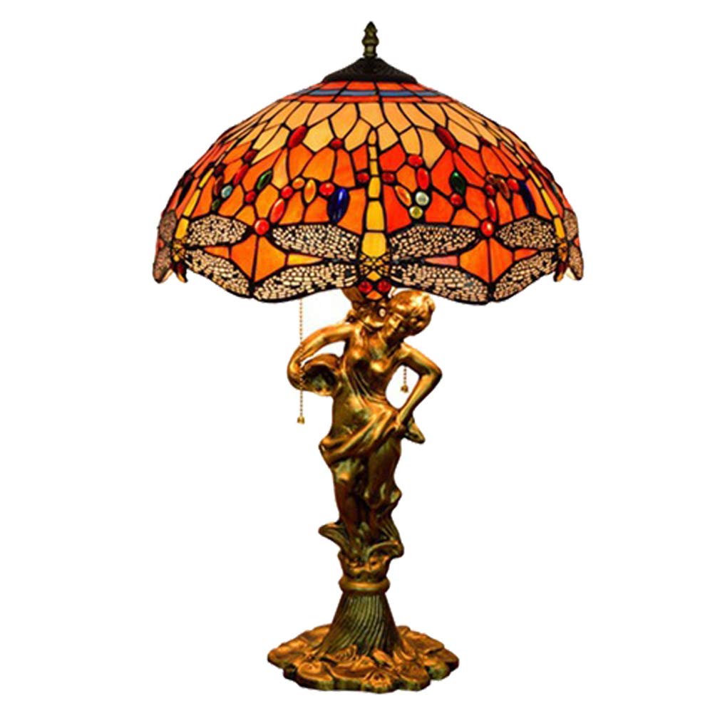 16 Inch Handmade Stained Glass Red Dragonfly Tiffany Style Table Lamp - E27 Socket Bedside Light for Living Room, Bedroom, Bar & Cafe Decor - Perfect for Home Office, Reading Nook & Gift Giving