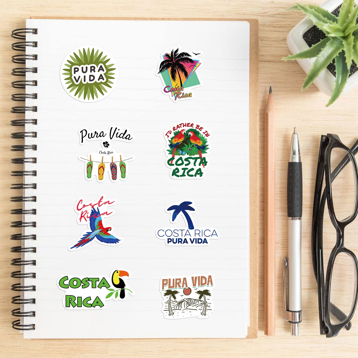 50Pcs Costa Rica Stickers Pack - Waterproof Vinyl Decals for Water Bottles, Laptops, Scrapbooks | Tropical Pura Vida Aesthetic Stickers for Kids, Teens & Adults | Perfect for Travel Journals, Summer Decor & DIY Crafts
