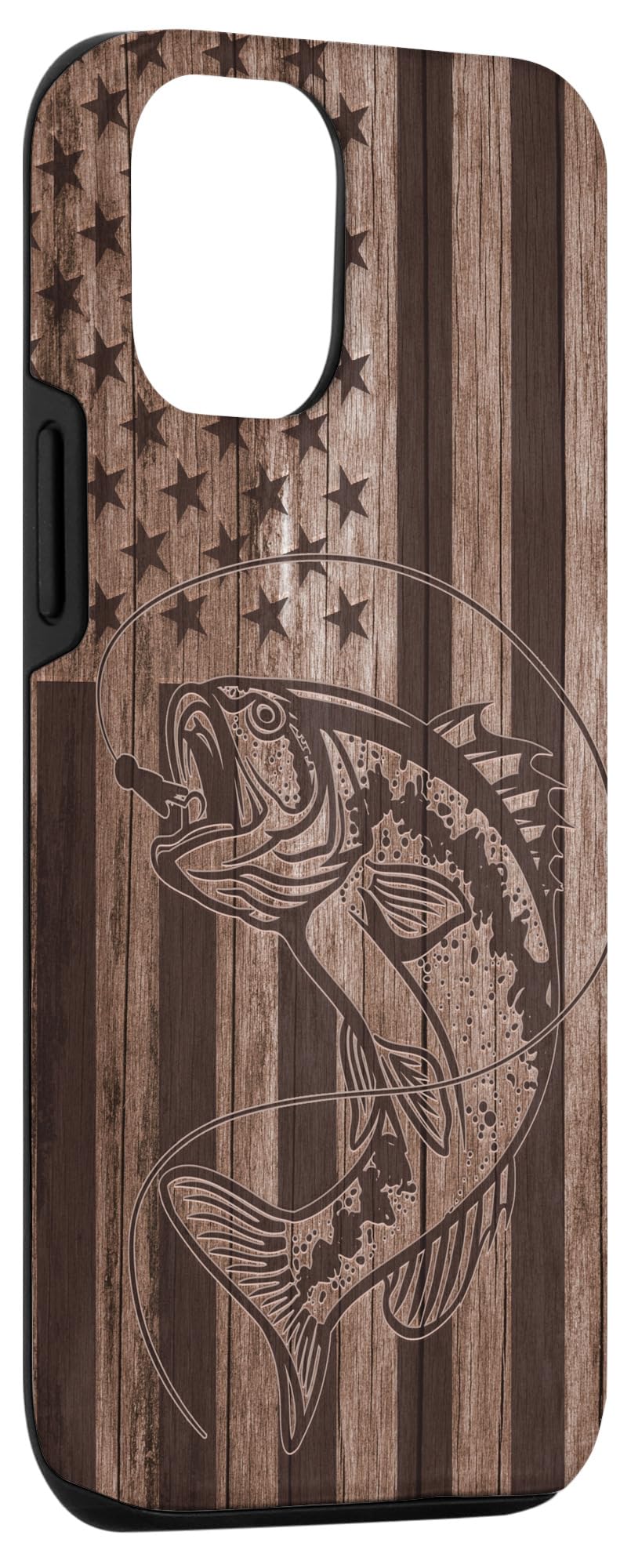 iPhone 12/12 Pro Wooden Case with American Flag Design - Perfect Gift for Bass Fishing Enthusiasts | Durable Protection for Outdoor Adventures & Daily Use