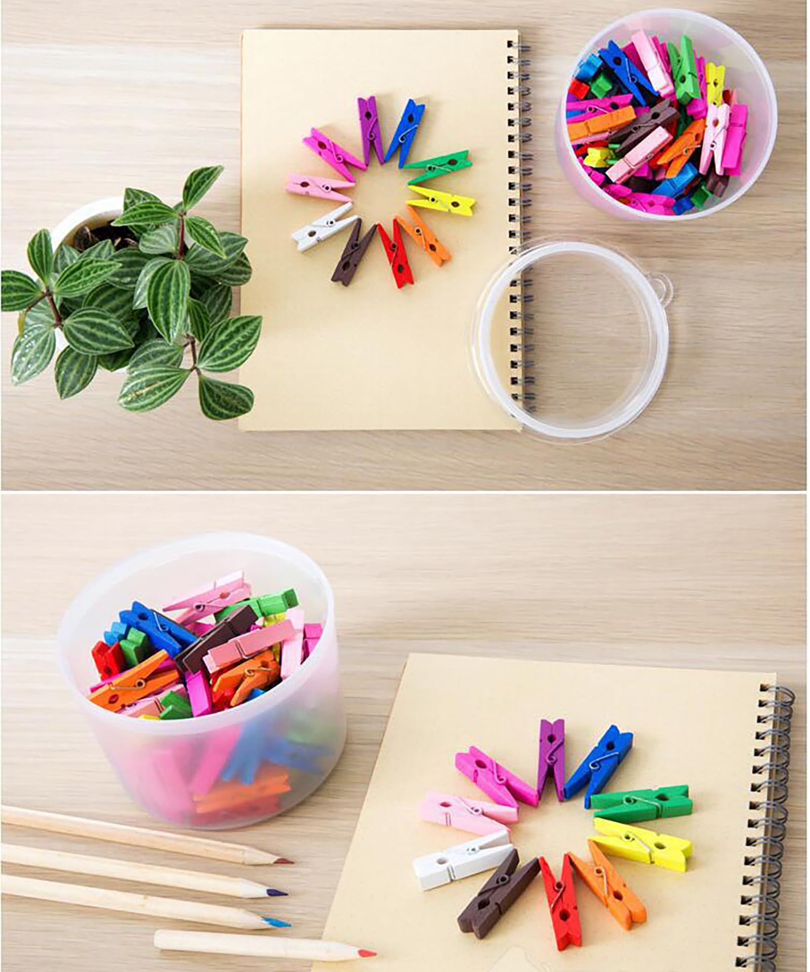 Mini Wooden Clothes Pins 100pcs - 1 Inch (2.5cm) Small Multicolor Wooden Chip Clips for Laundry, Photos, Crafts & Home Organization - Perfect for Hanging Clothes, Displaying Artwork & DIY Projects